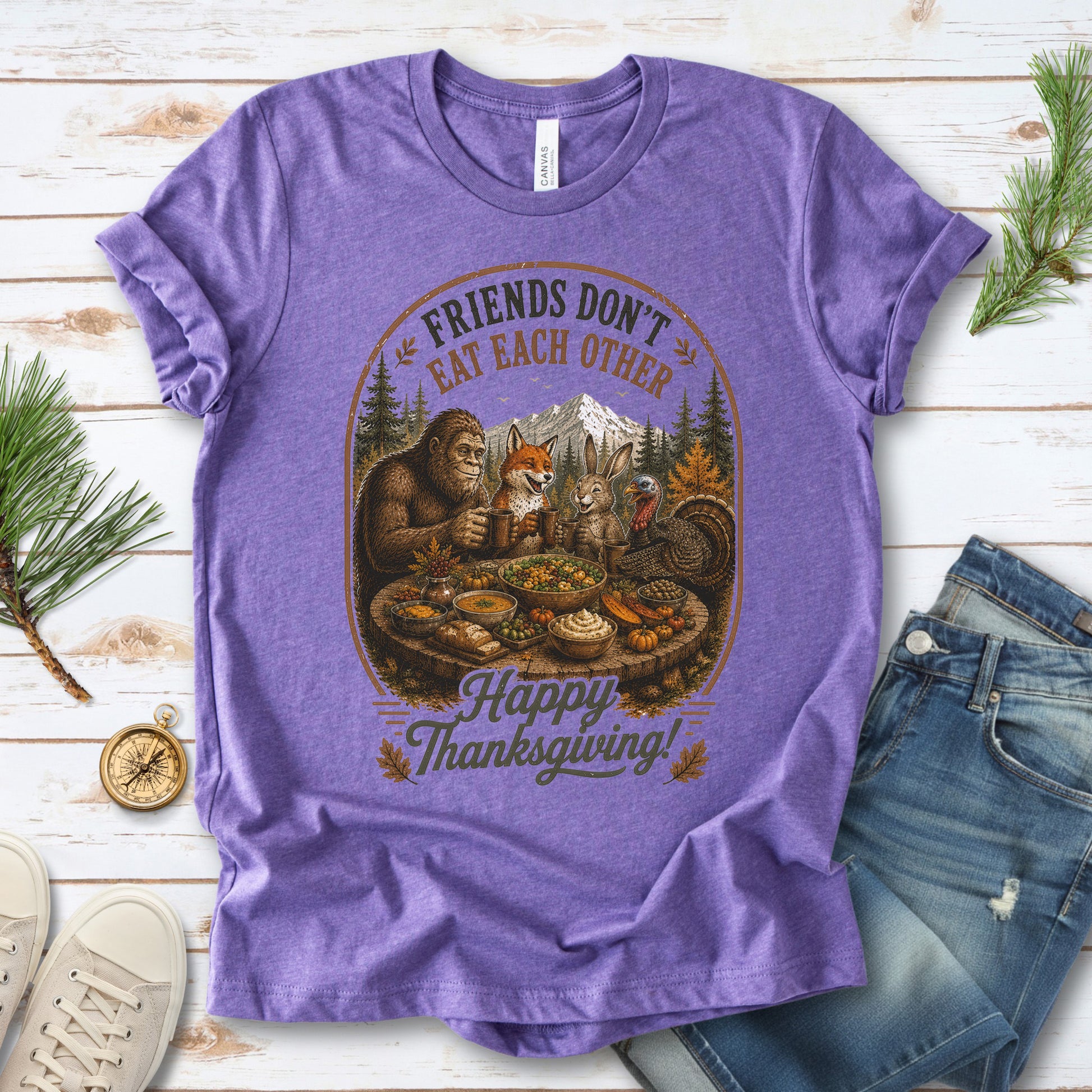 Friends Don’t Eat Each Other Funny Vegan Thanksgiving Bigfoot T-Shirt