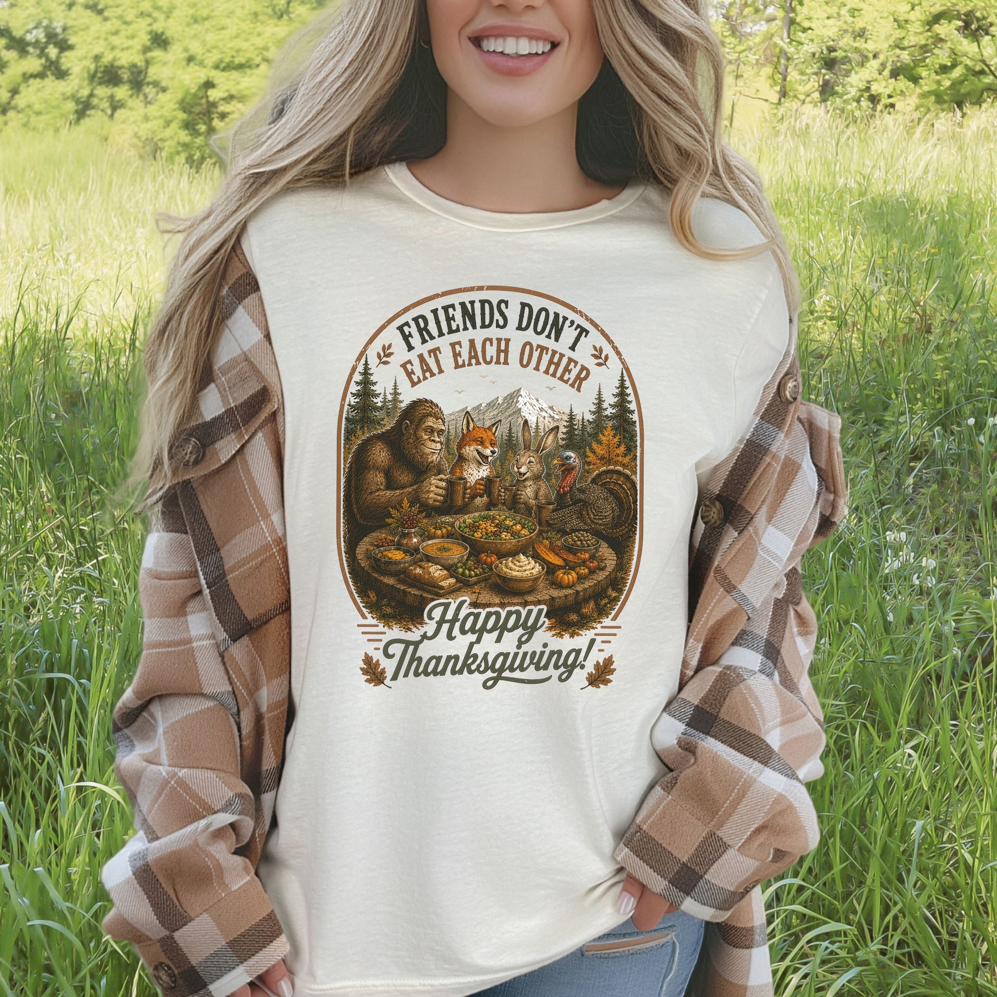 Friends Don’t Eat Each Other Funny Vegan Thanksgiving Bigfoot T-Shirt