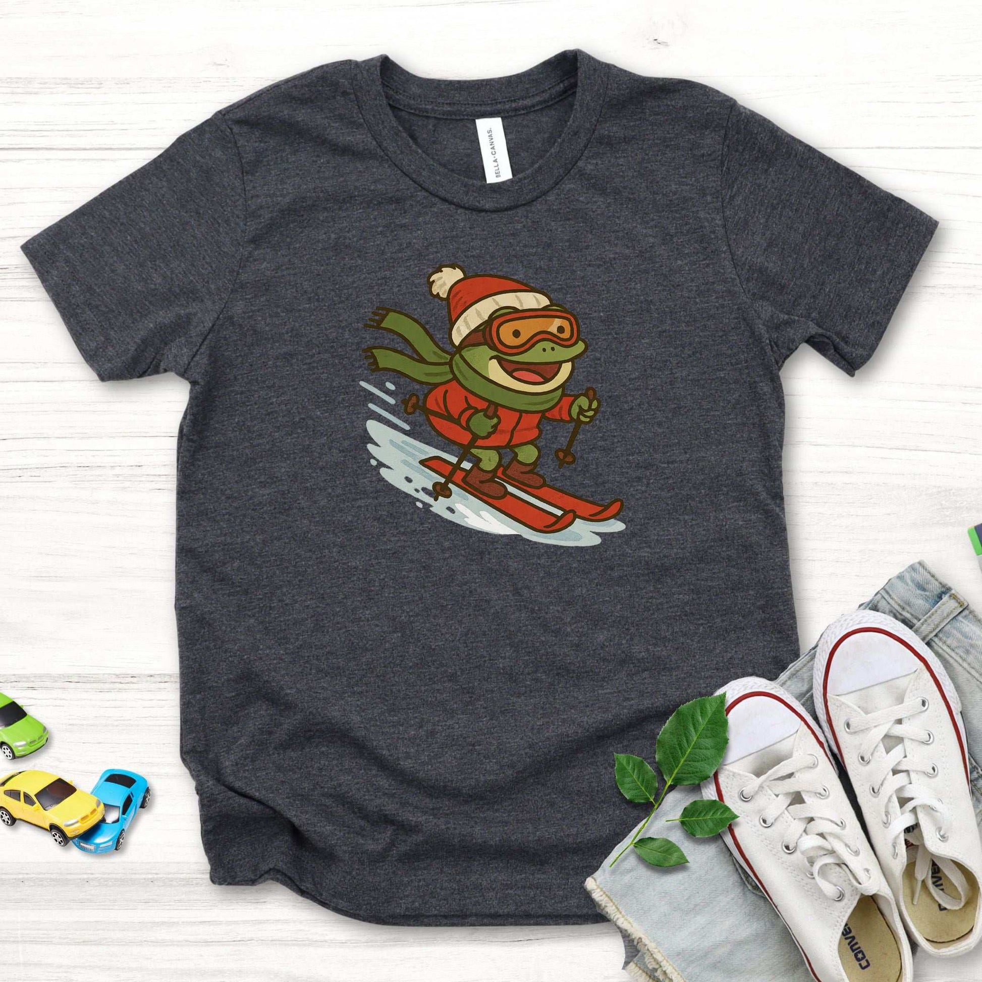 Froggy Ski Fun Kids T-Shirt – Funny Winter Sports Christmas Tee, Youth Tee