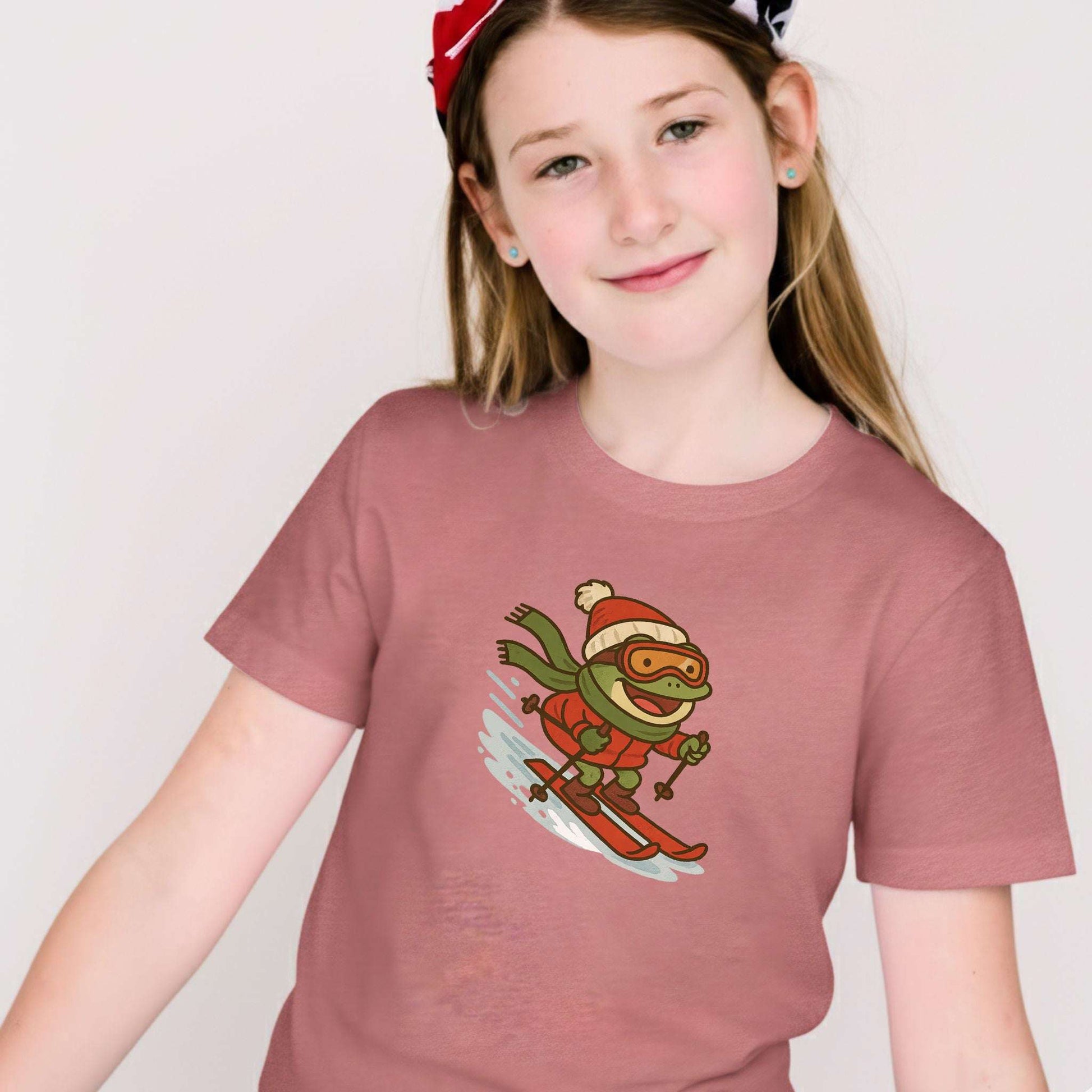 Froggy Ski Fun Kids T-Shirt – Funny Winter Sports Christmas Tee, Youth Tee