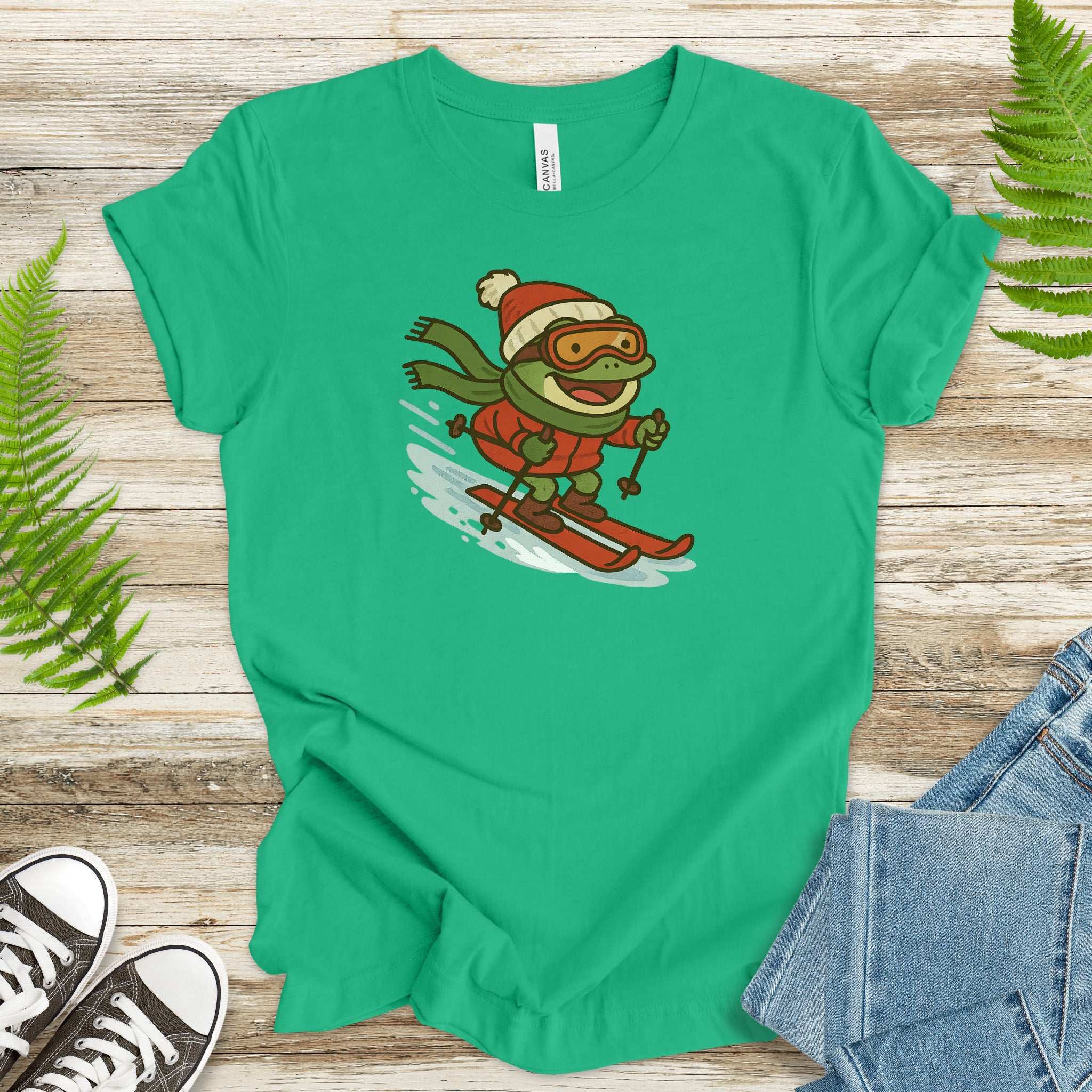 Froggy Ski Fun T-Shirt – Funny Winter Sports Frog Christmas Tee