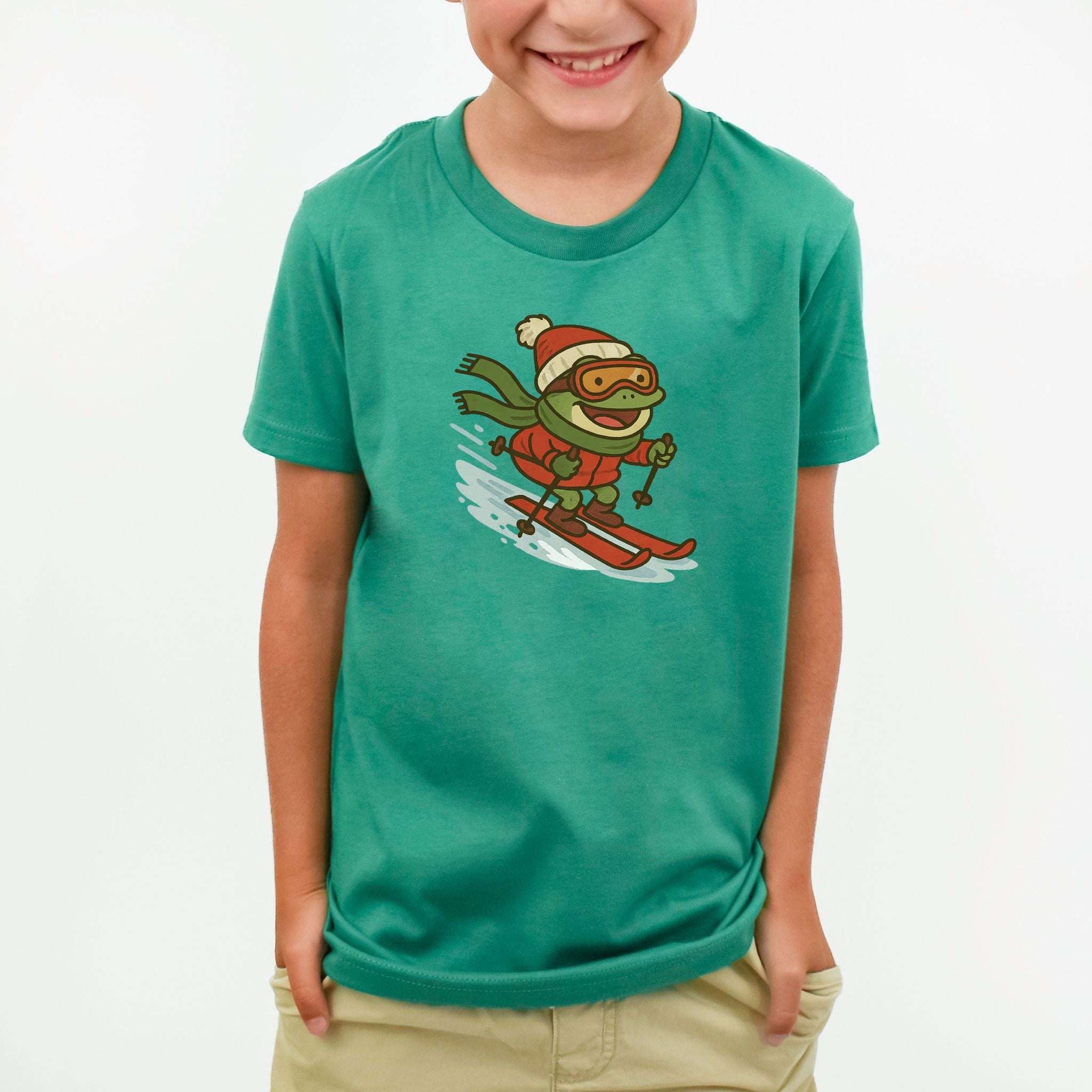 Froggy Ski Fun Kids T-Shirt – Funny Winter Sports Christmas Tee, Youth Tee