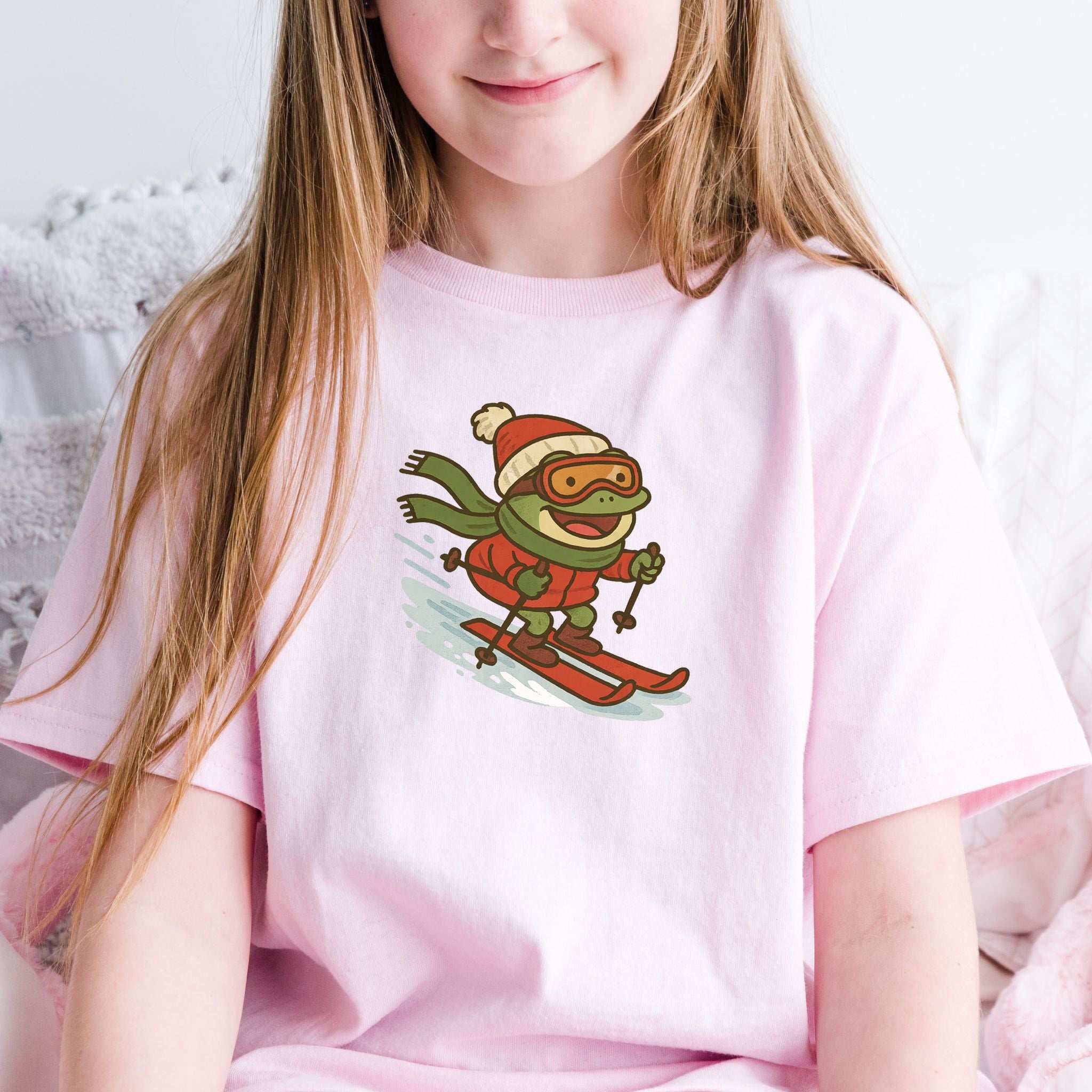 Froggy Ski Fun Kids T-Shirt – Funny Winter Sports Christmas Tee, Youth Tee