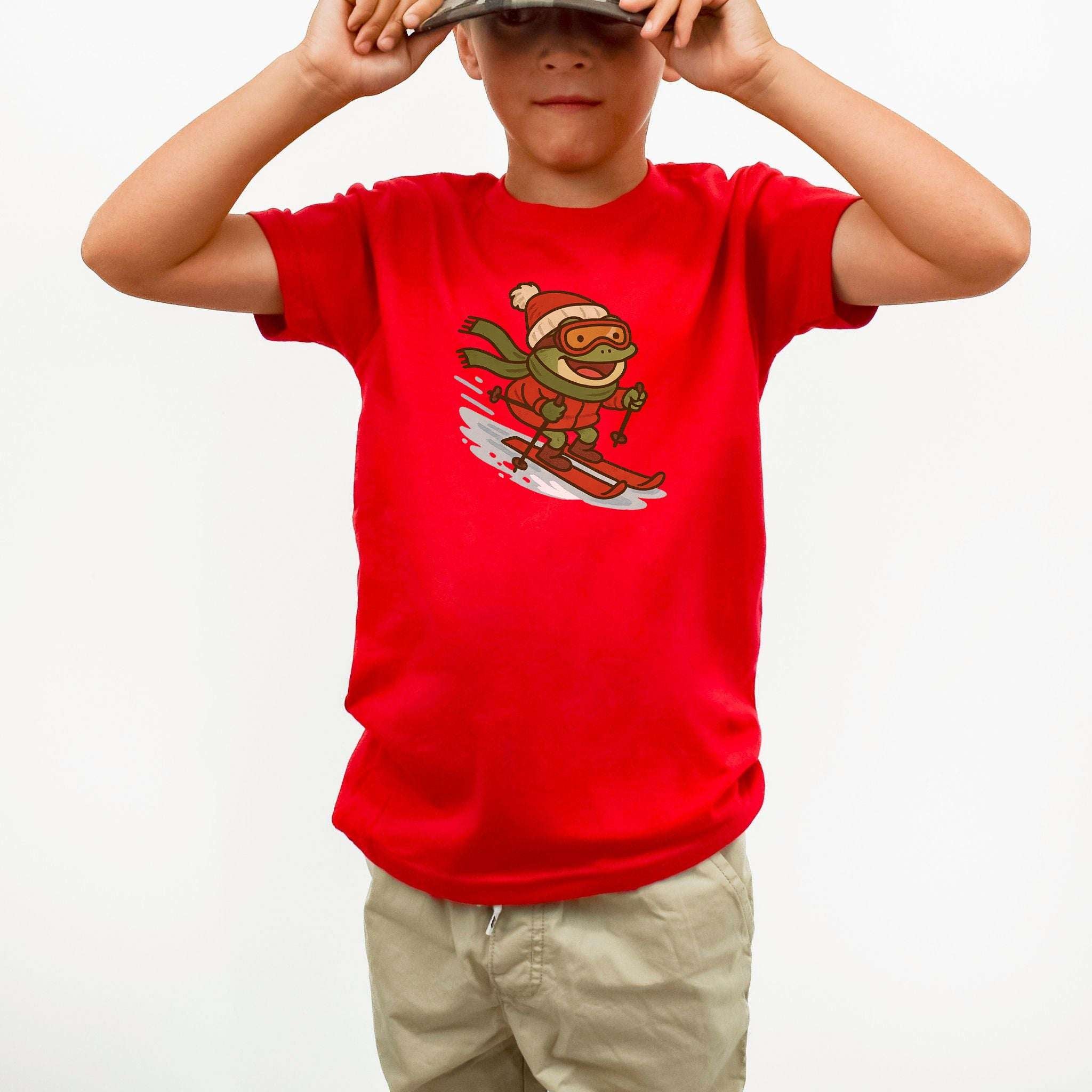 Froggy Ski Fun Kids T-Shirt – Funny Winter Sports Christmas Tee, Youth Tee