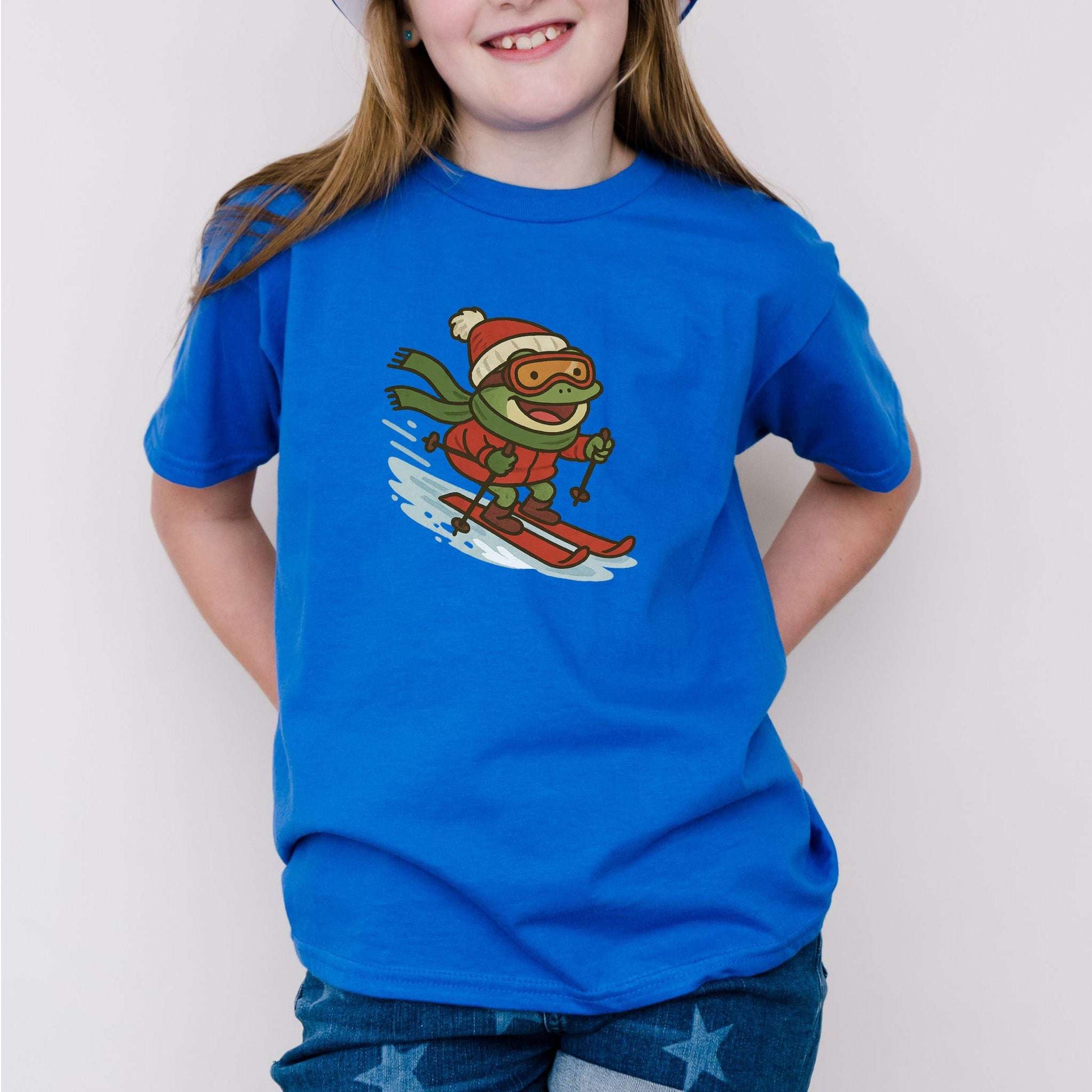 Froggy Ski Fun Kids T-Shirt – Funny Winter Sports Christmas Tee, Youth Tee