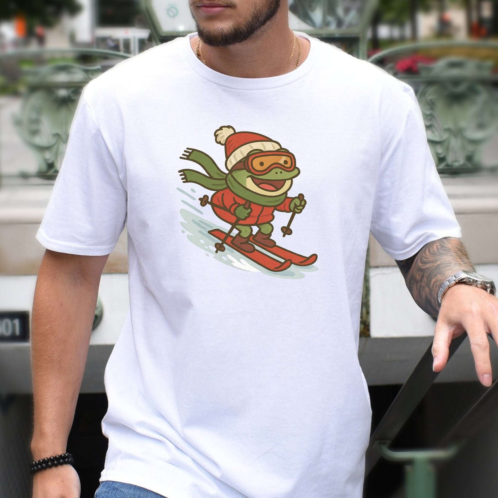 Froggy Ski Fun T-Shirt – Funny Winter Sports Frog Christmas Tee