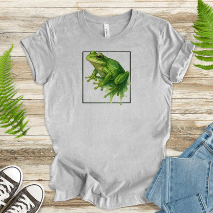 Frog Watercolor Style T-Shirt – Vibrant Green Nature Vibes