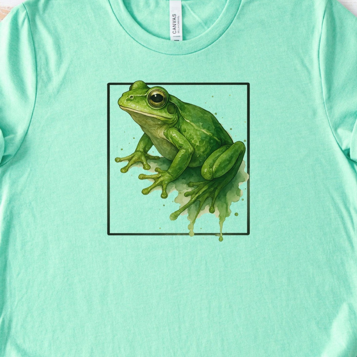 Frog Watercolor Style T-Shirt – Vibrant Green Nature Vibes