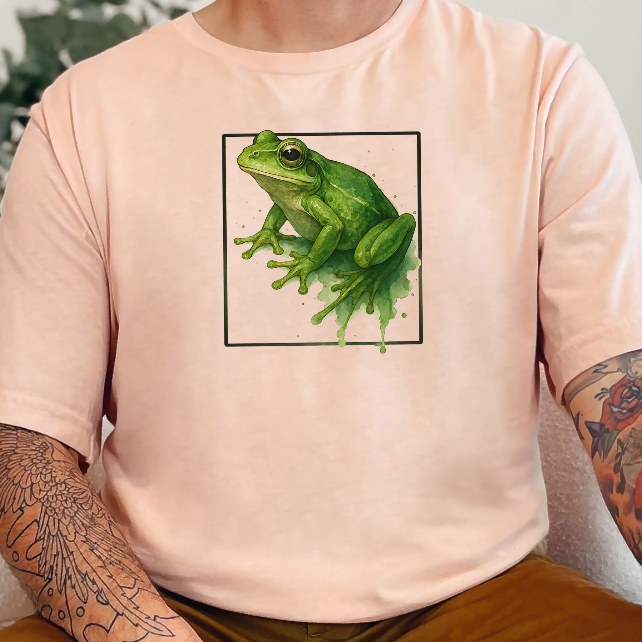 Frog Watercolor Style T-Shirt – Vibrant Green Nature Vibes