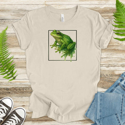 Frog Watercolor Style T-Shirt – Vibrant Green Nature Vibes