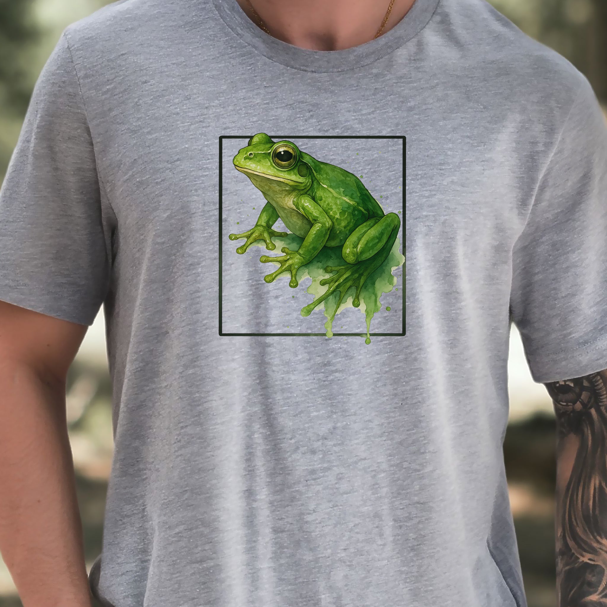 Frog Watercolor Style T-Shirt – Vibrant Green Nature Vibes