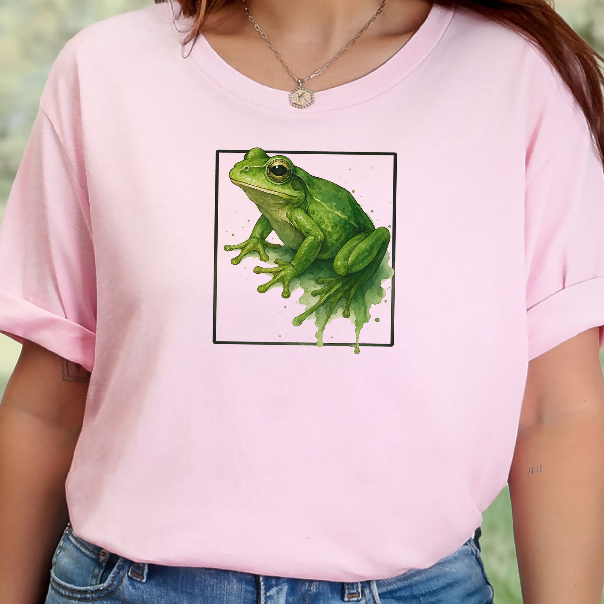 Frog Watercolor Style T-Shirt – Vibrant Green Nature Vibes