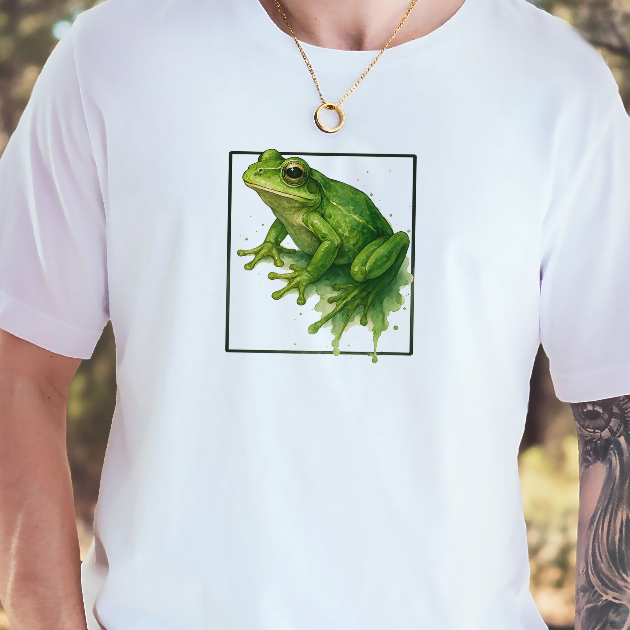 Frog Watercolor Style T-Shirt – Vibrant Green Nature Vibes