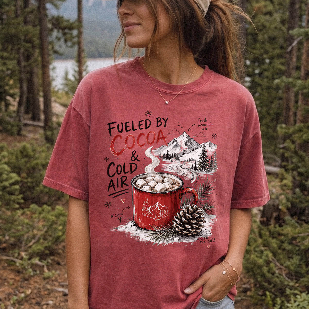 Fueled by Cocoa & Cold Air Comfort Colors Shirt – Cozy Winter Mountain Tee