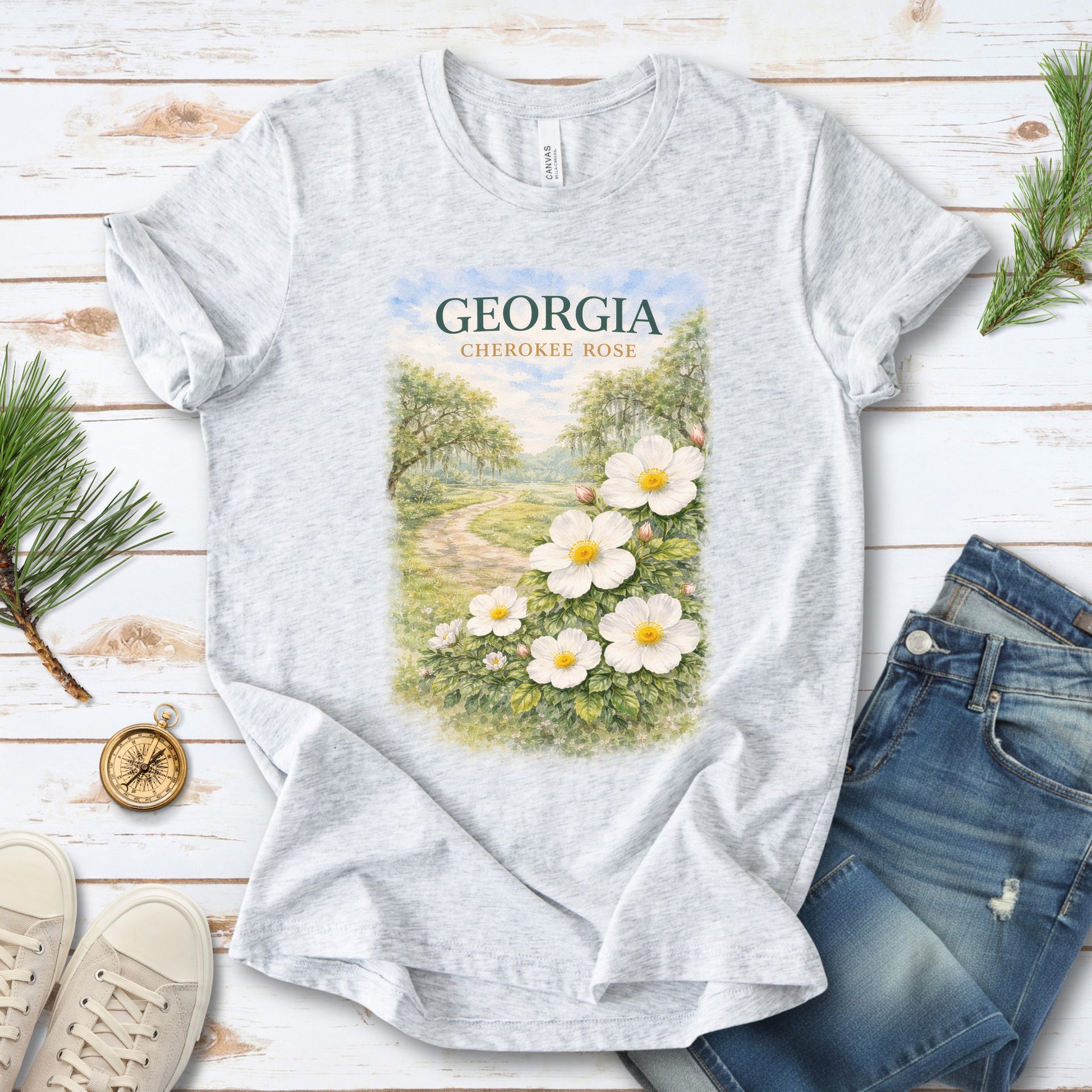 Georgia Cherokee Rose Vintage Botanical Nature T-Shirt