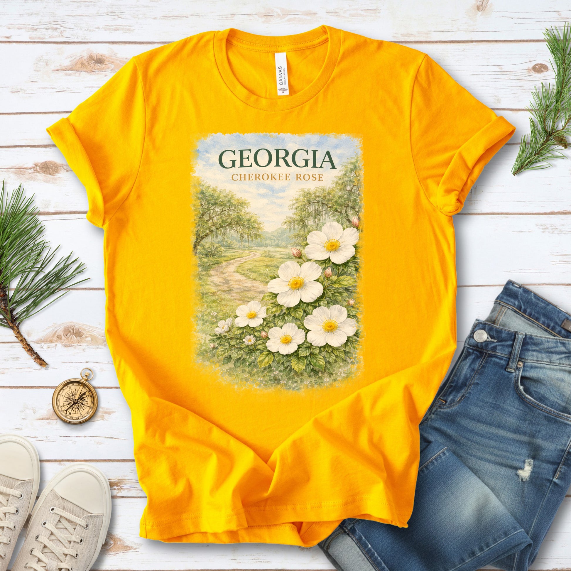 Georgia Cherokee Rose Vintage Botanical Nature T-Shirt