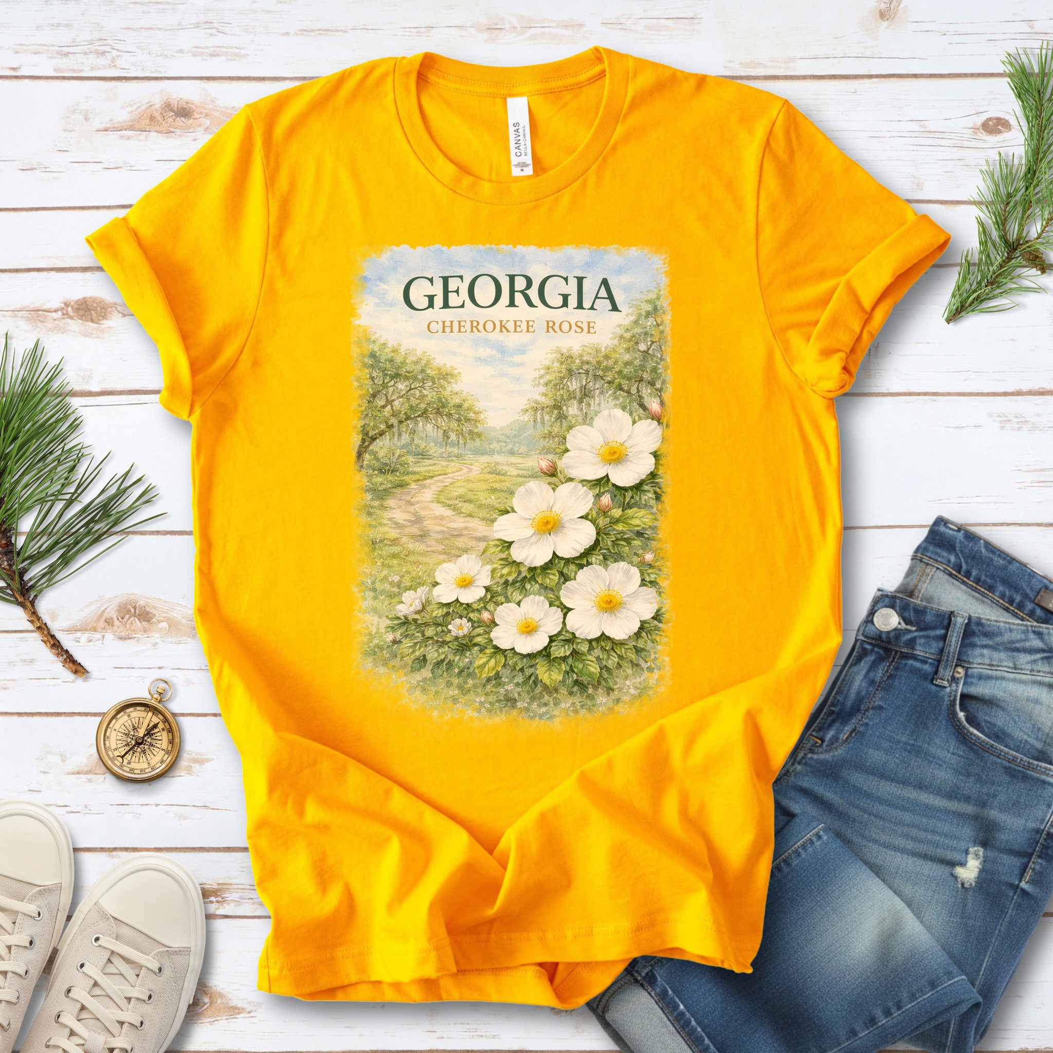 Georgia Cherokee Rose Vintage Botanical Nature T-Shirt