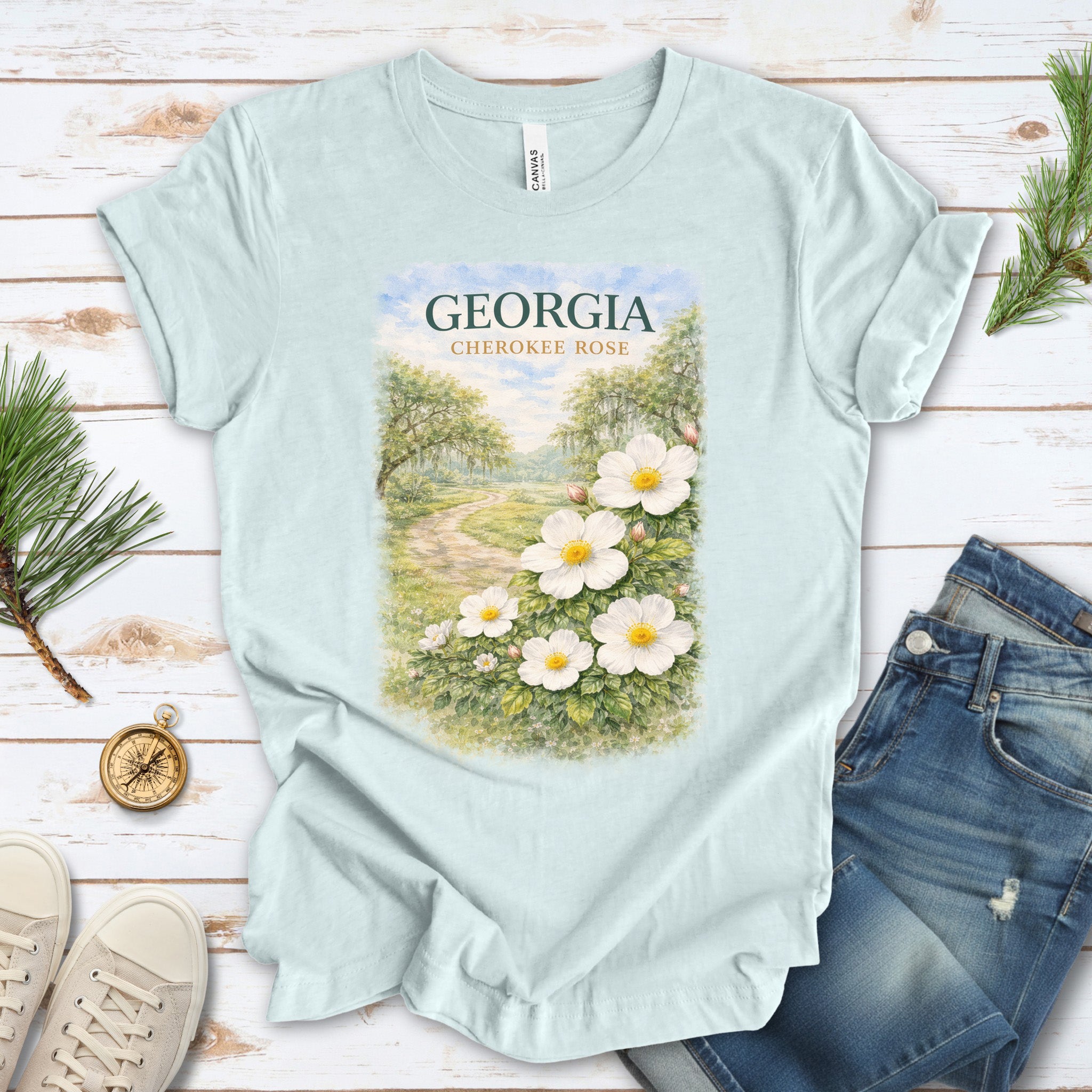 Georgia Cherokee Rose Vintage Botanical Nature T-Shirt
