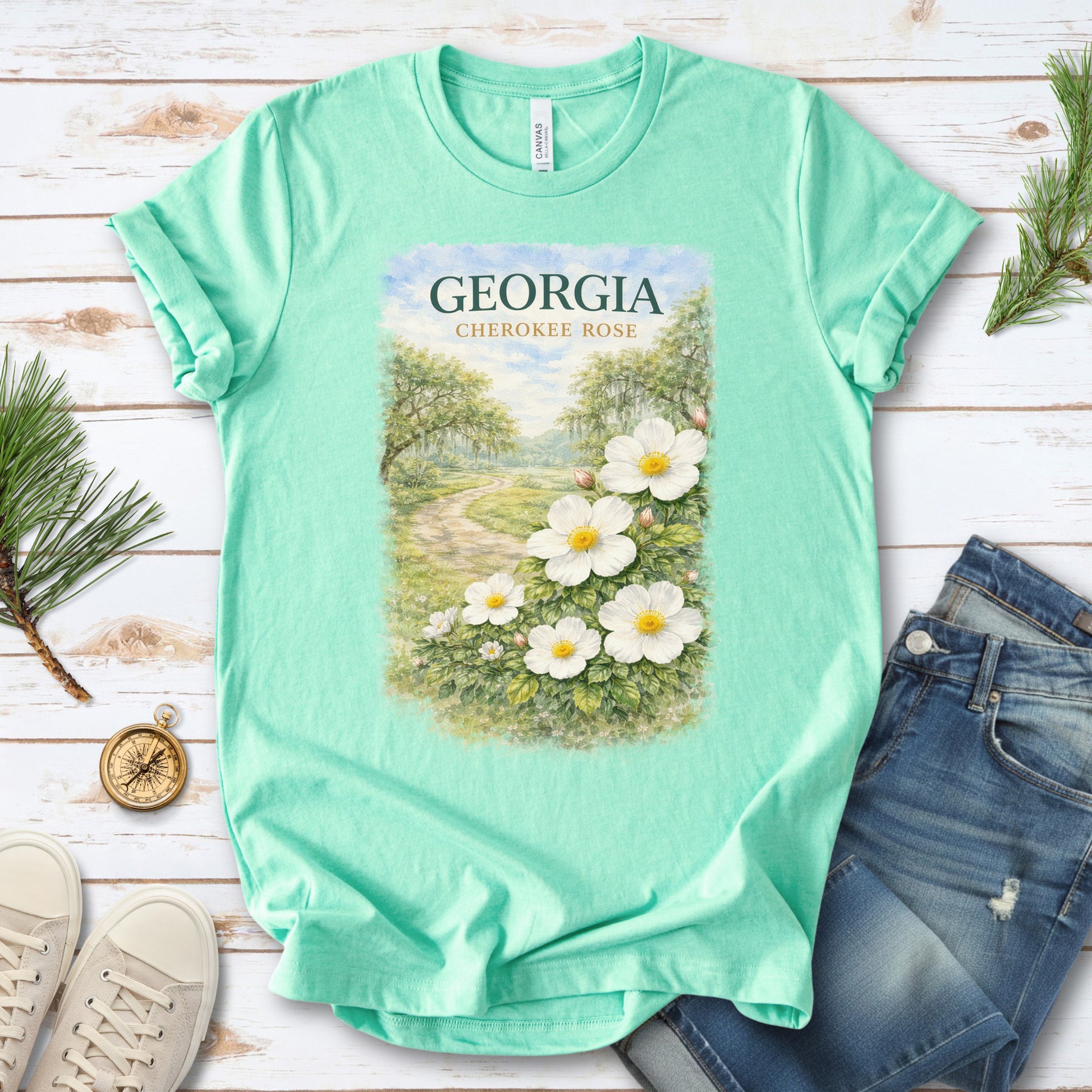 Georgia Cherokee Rose Vintage Botanical Nature T-Shirt