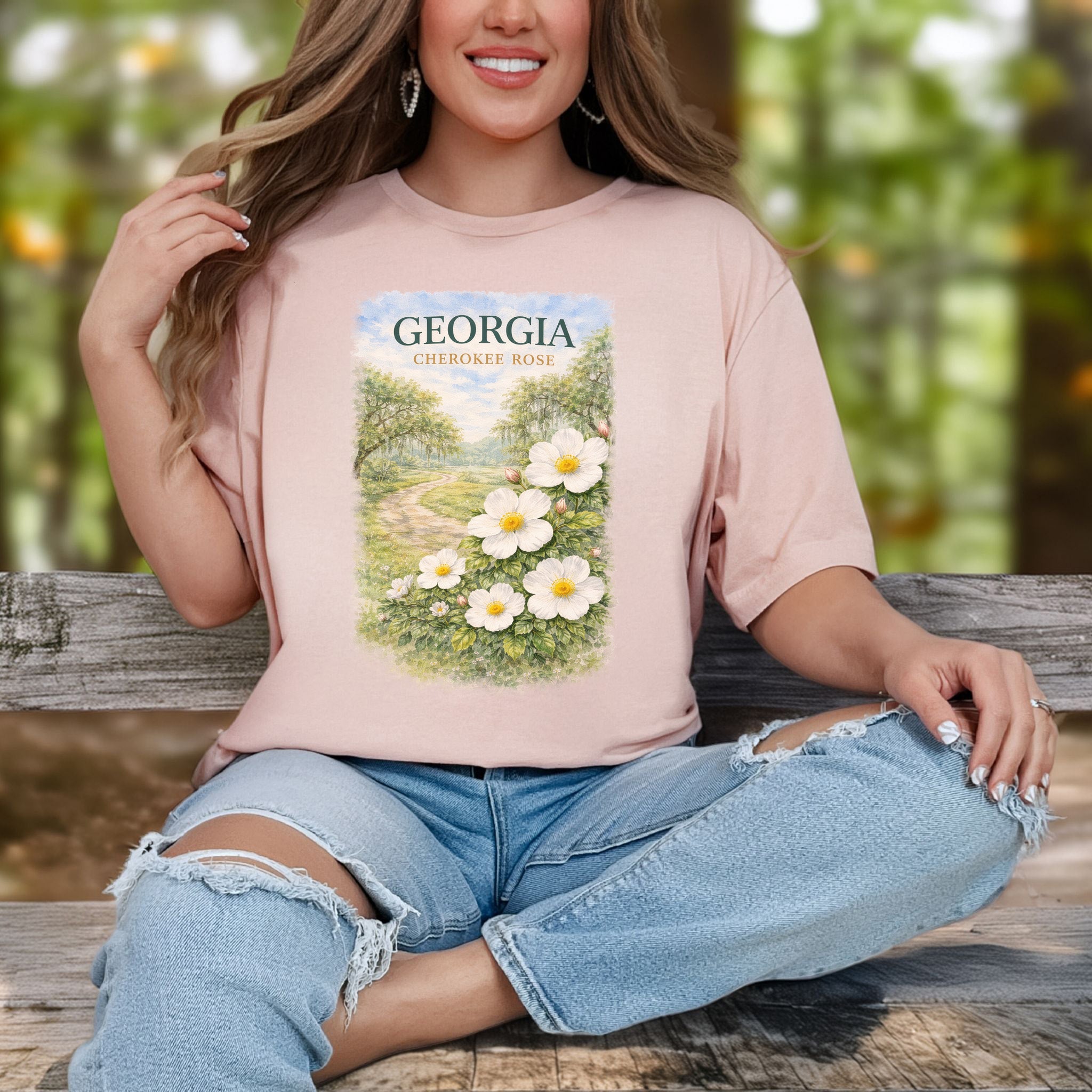 Georgia Cherokee Rose Vintage Botanical Nature T-Shirt