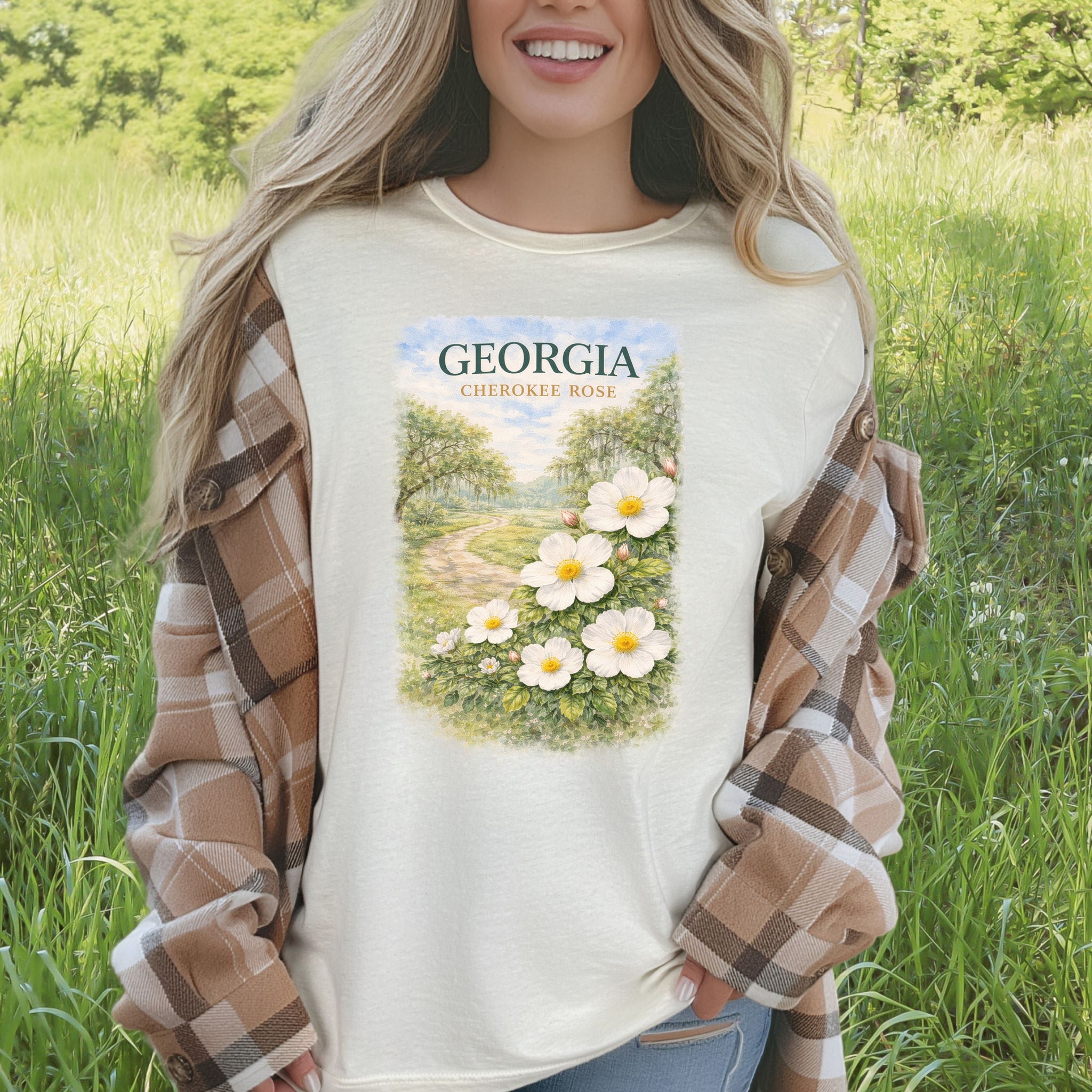 Georgia Cherokee Rose Vintage Botanical Nature T-Shirt