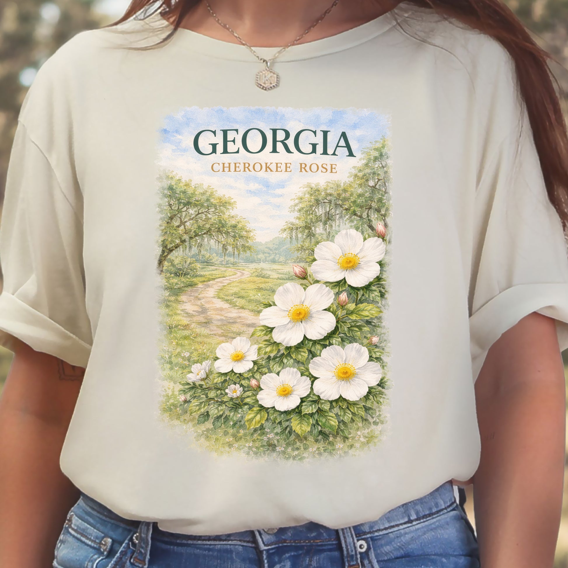 Georgia Cherokee Rose Vintage Botanical Nature T-Shirt