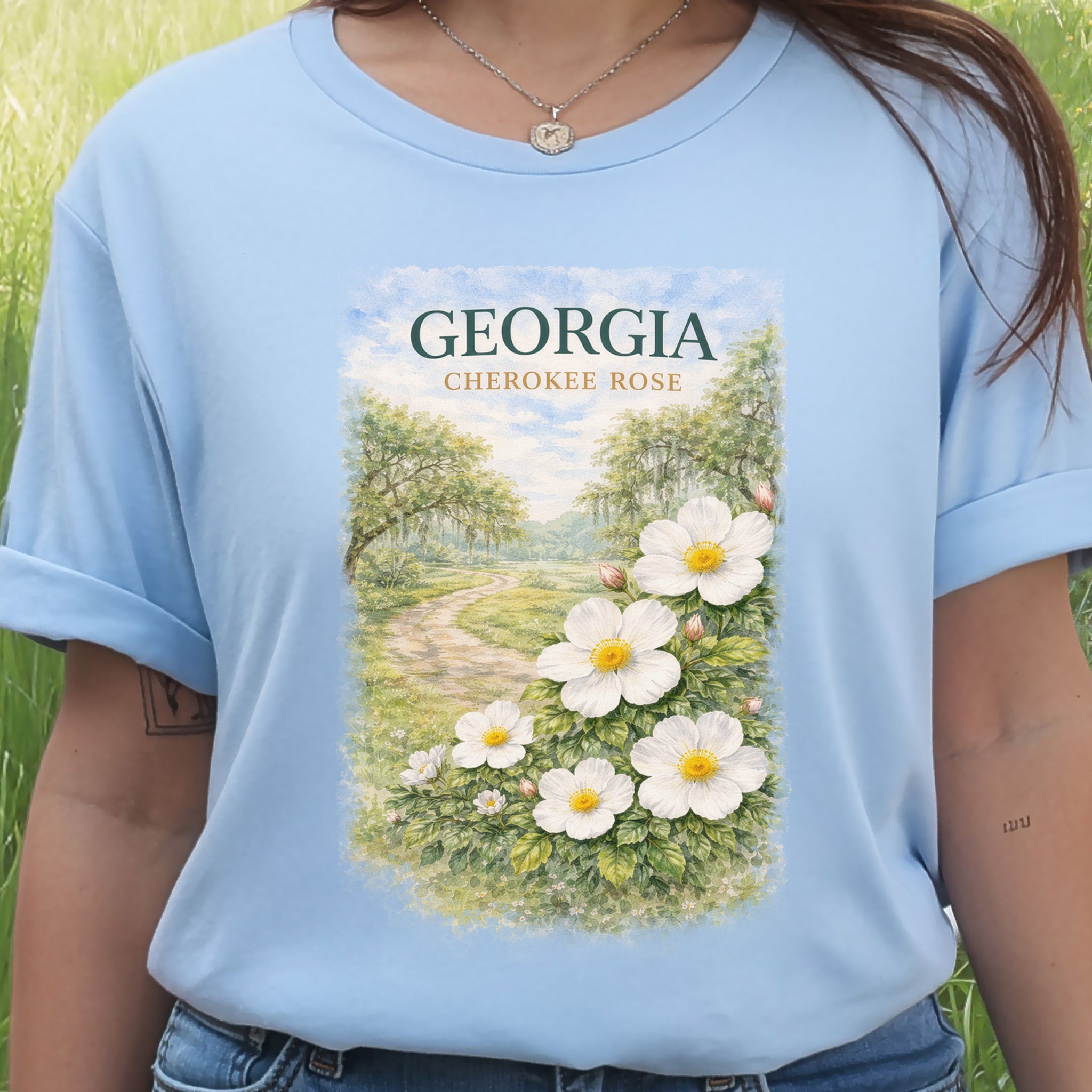 Georgia Cherokee Rose Vintage Botanical Nature T-Shirt