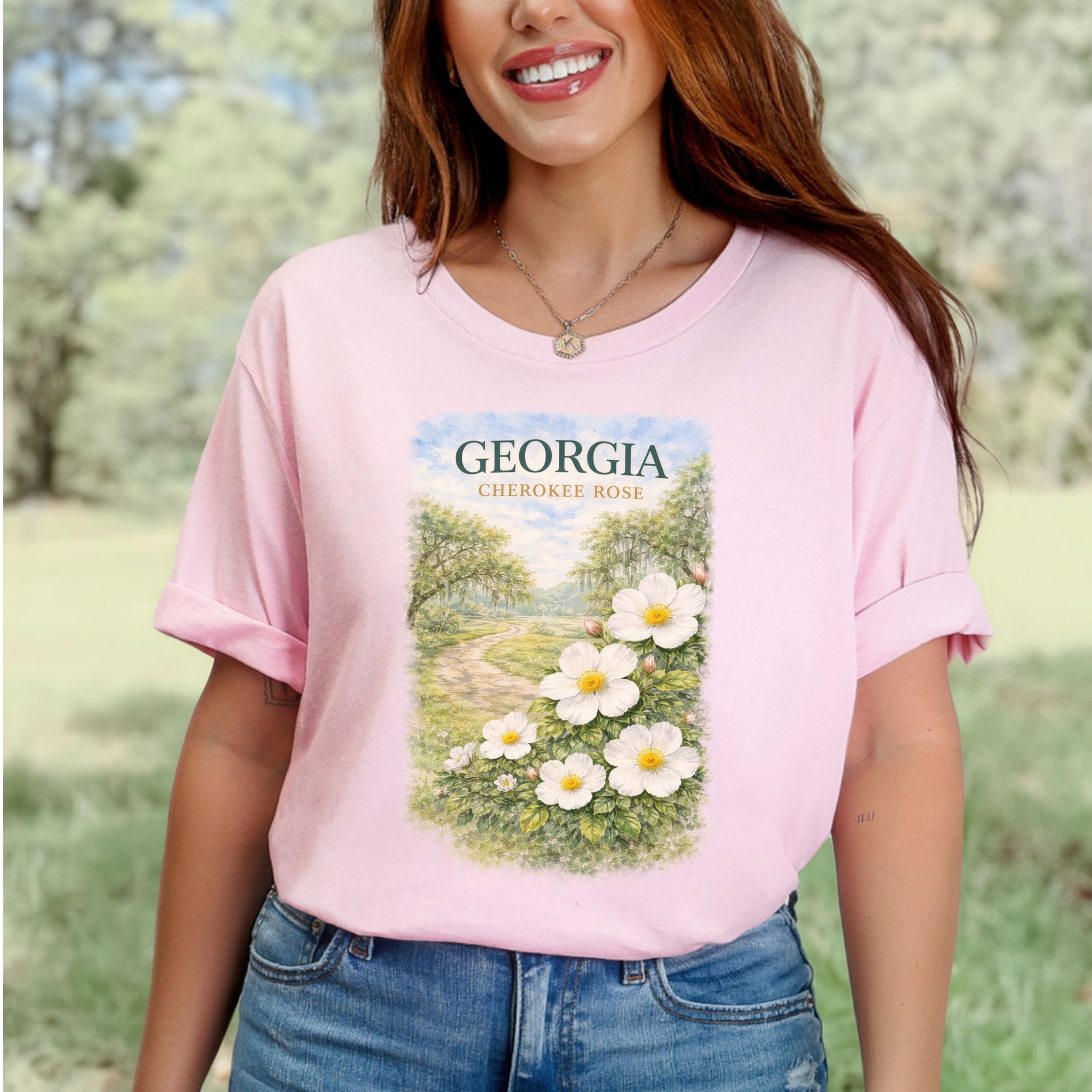 Georgia Cherokee Rose Vintage Botanical Nature T-Shirt