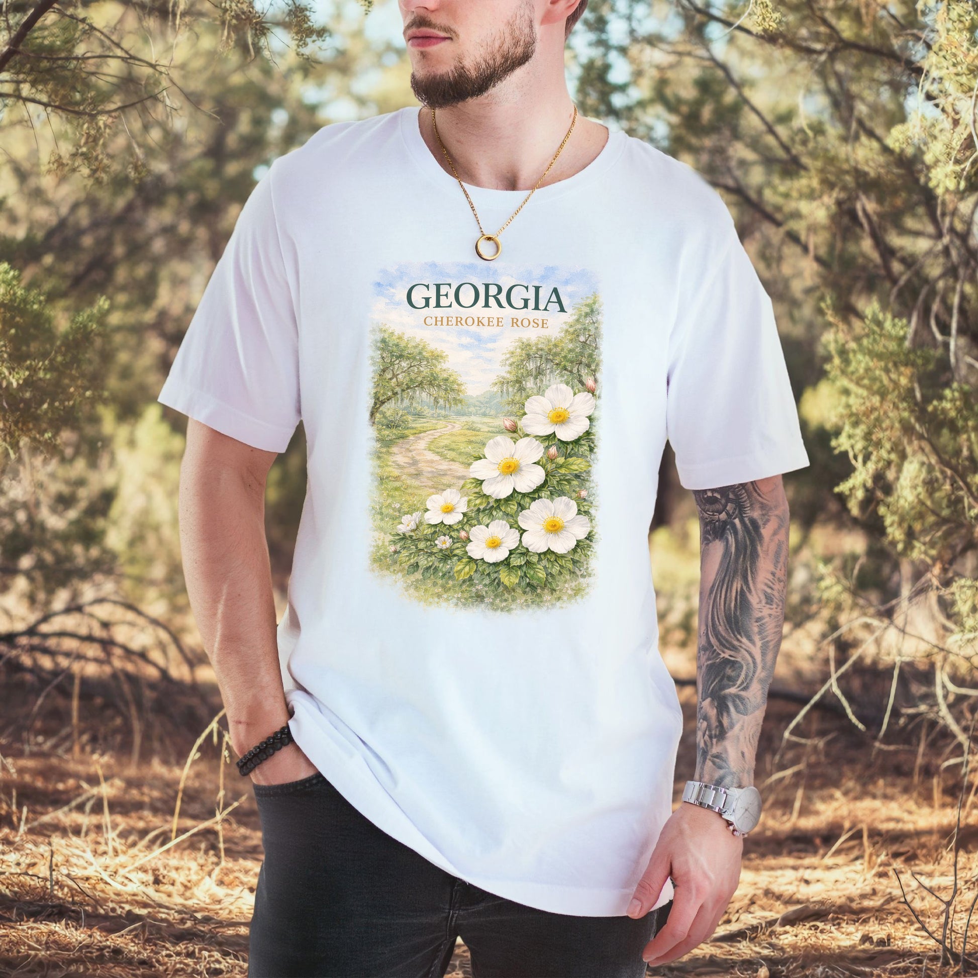 Georgia Cherokee Rose Vintage Botanical Nature T-Shirt
