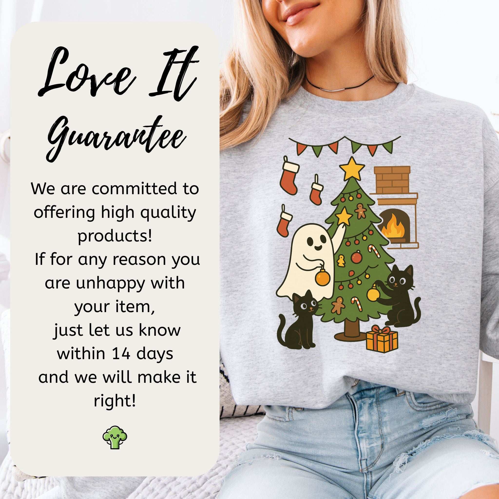 Ghost & Black Cats Christmas Sweatshirt – Haunted Holiday Tree Magic Vibes