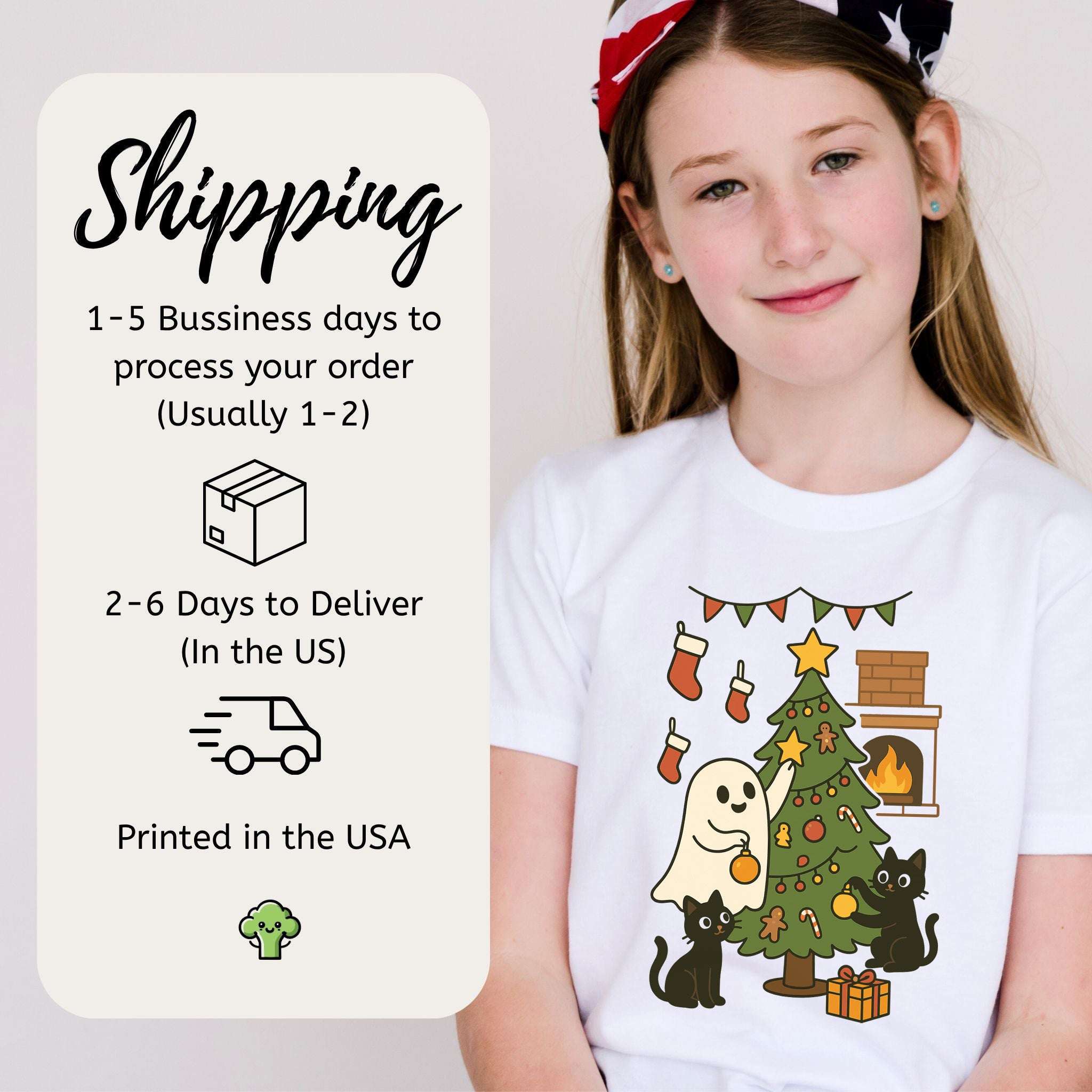 Ghost & Black Cats Christmas Youth Tee – Haunted Holiday Tree Decorating