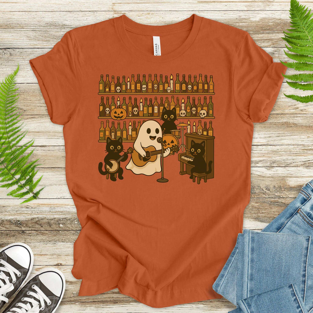Ghost & Black Cat Band T-Shirt – Spooky Country Bar Concert Tee