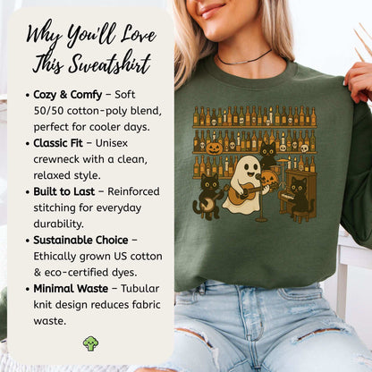 Ghost & Black Cat Band Sweatshirt – Spooky Country Bar Concert Vibes