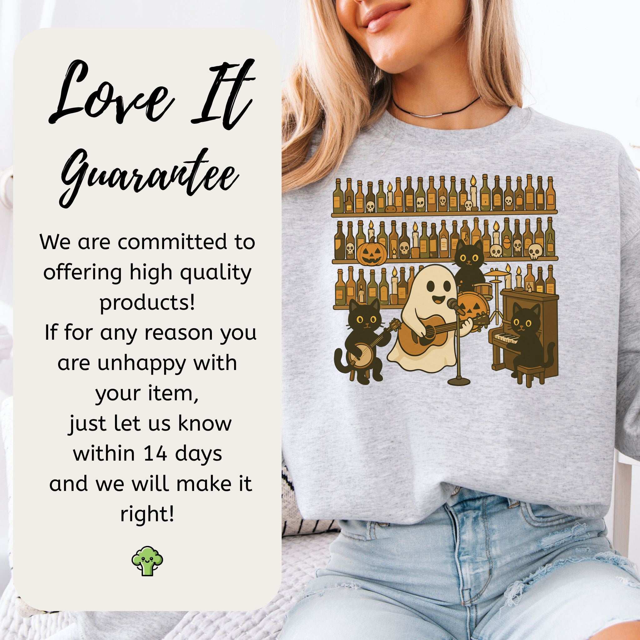 Ghost & Black Cat Band Sweatshirt – Spooky Country Bar Concert Vibes