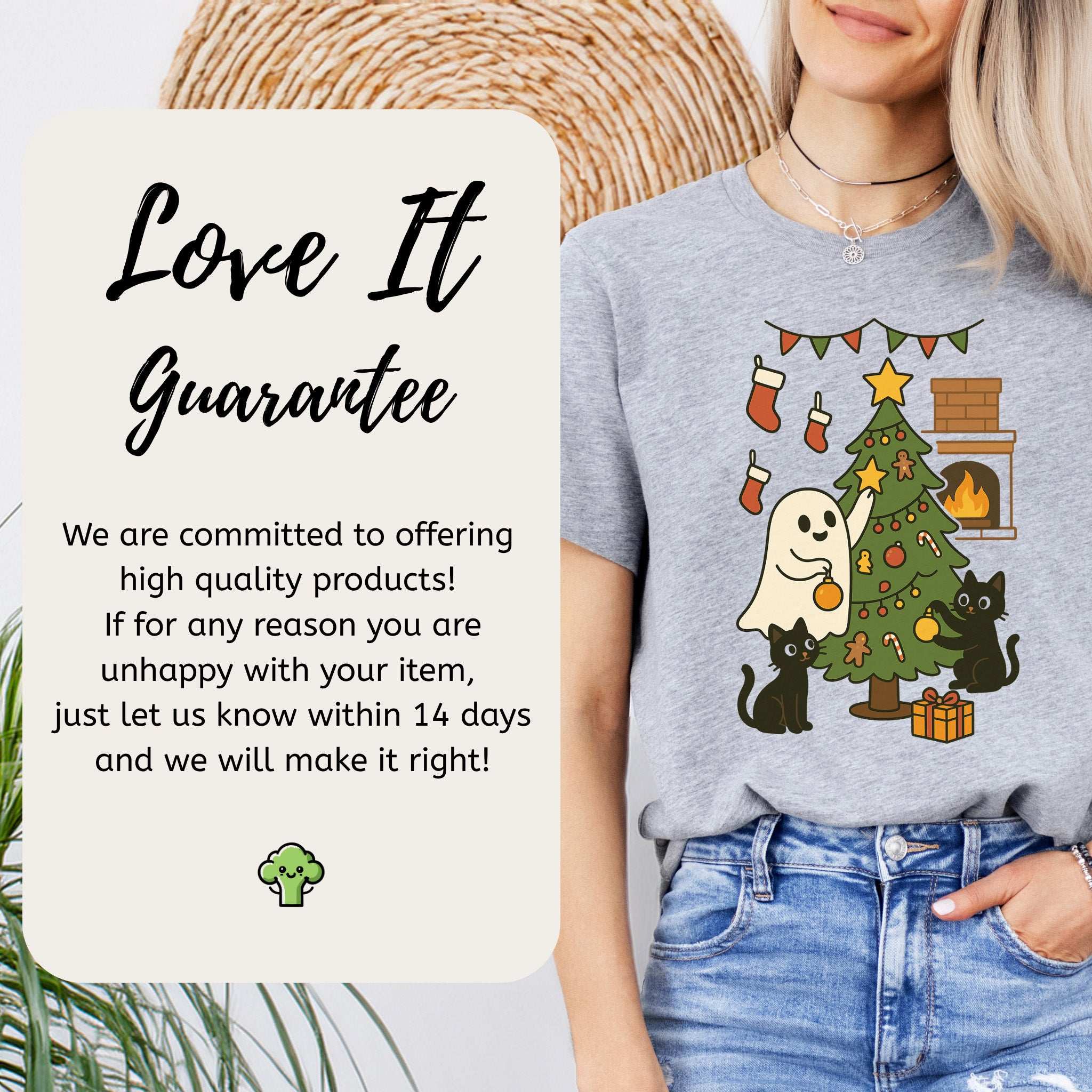 Ghost & Black Cats Christmas T-Shirt – Haunted Holiday Tree Decorating Tee