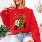 Ghost & Black Cats Christmas Sweatshirt – Haunted Holiday Tree Magic Vibes