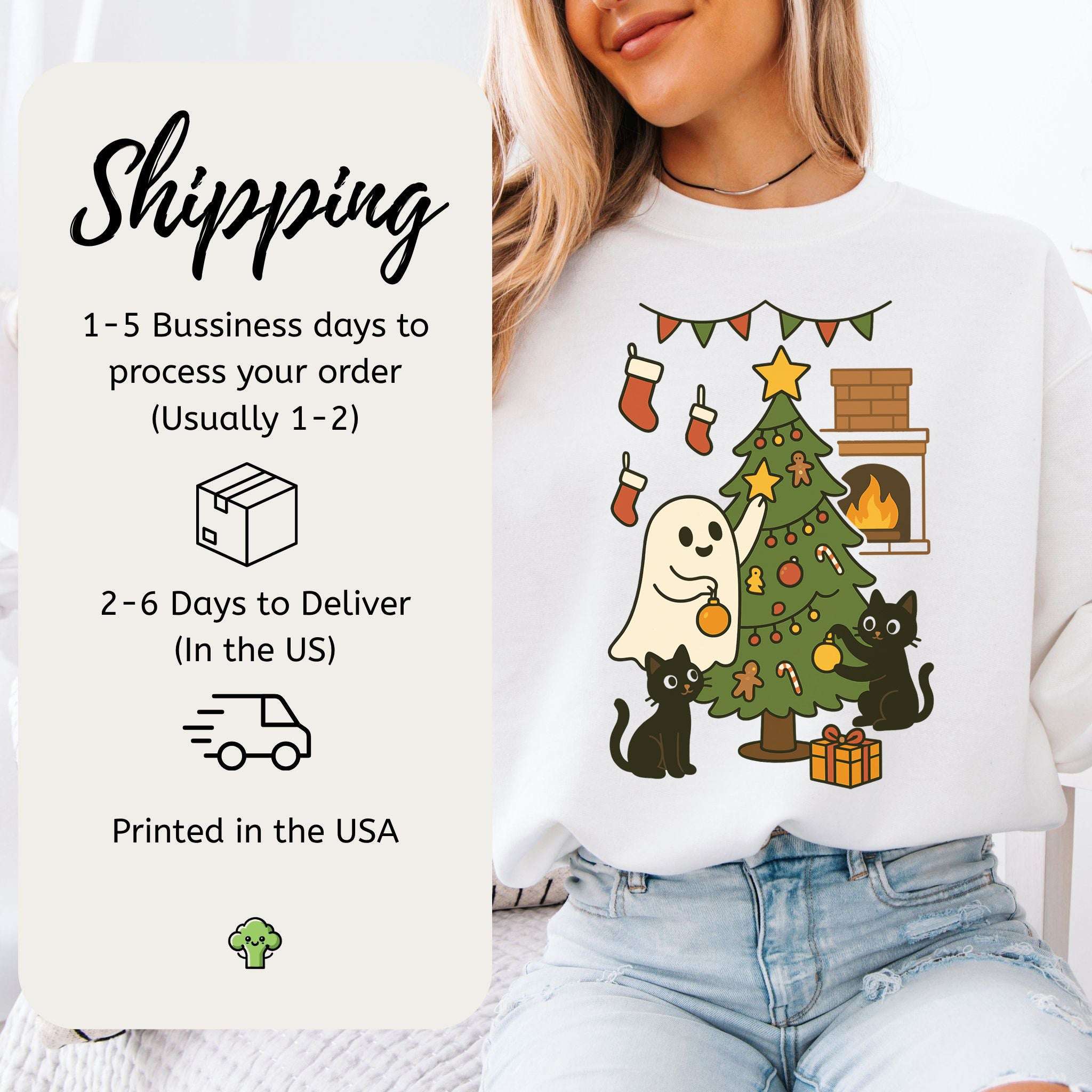 Ghost & Black Cats Christmas Sweatshirt – Haunted Holiday Tree Magic Vibes
