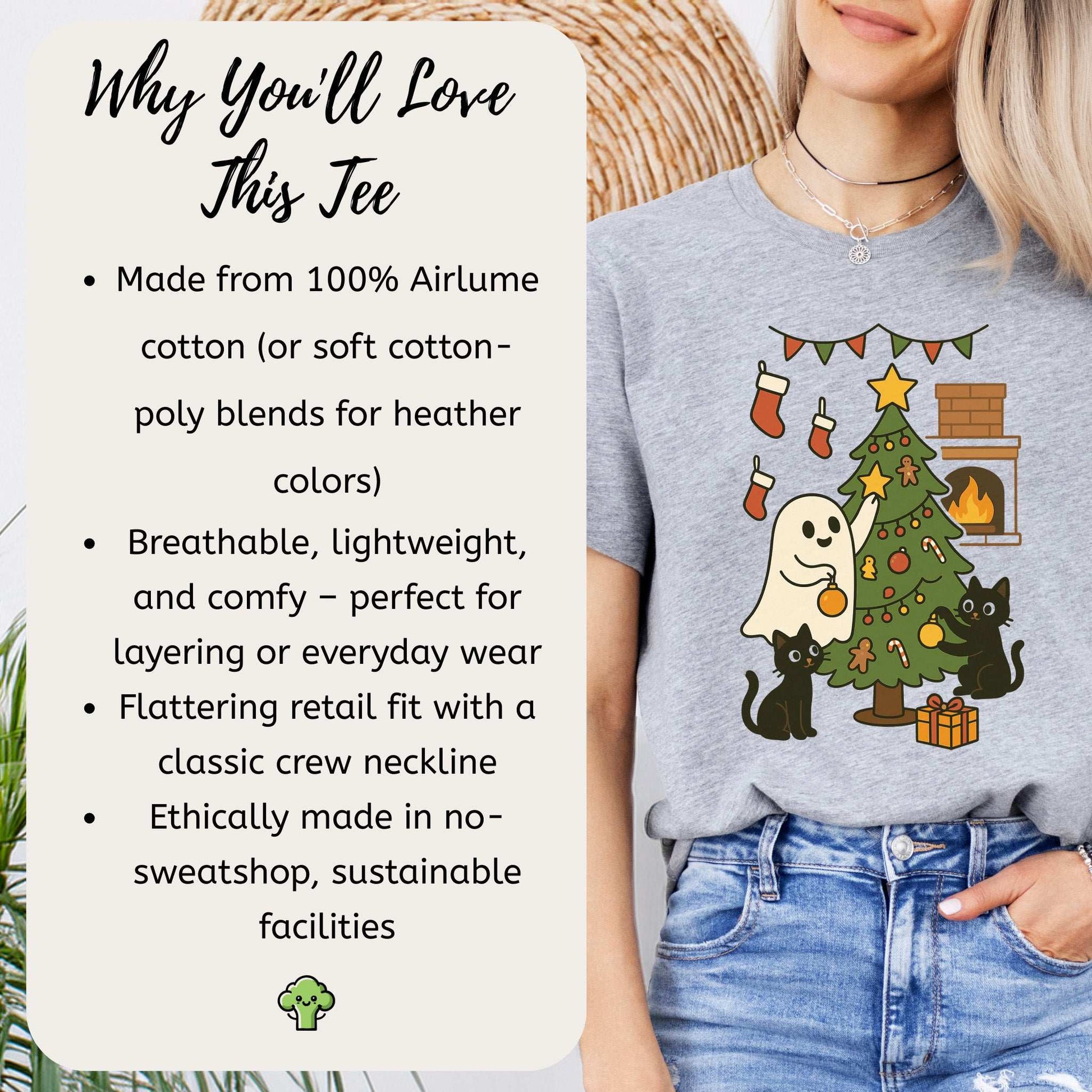 Ghost & Black Cats Christmas T-Shirt – Haunted Holiday Tree Decorating Tee