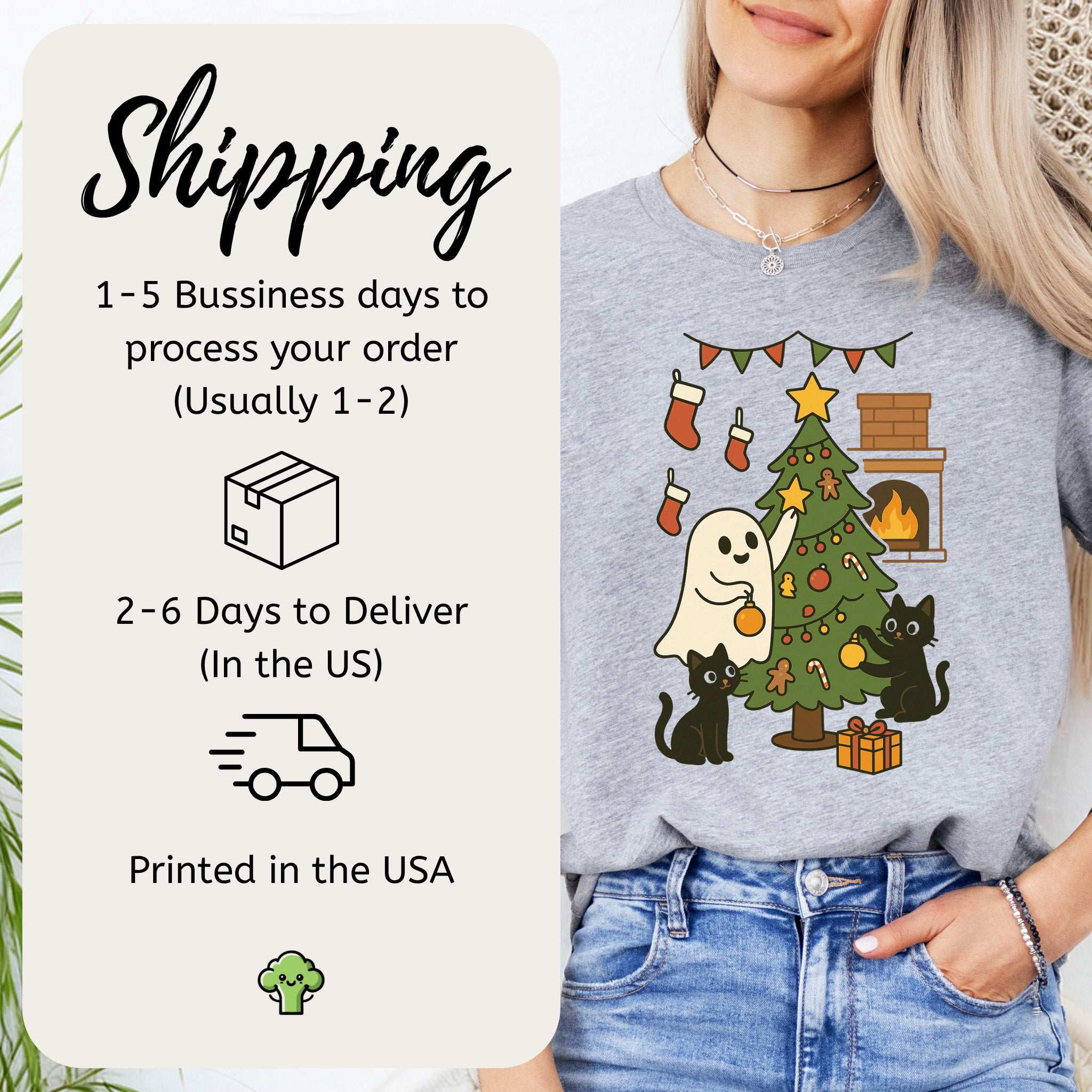 Ghost & Black Cats Christmas T-Shirt – Haunted Holiday Tree Decorating Tee