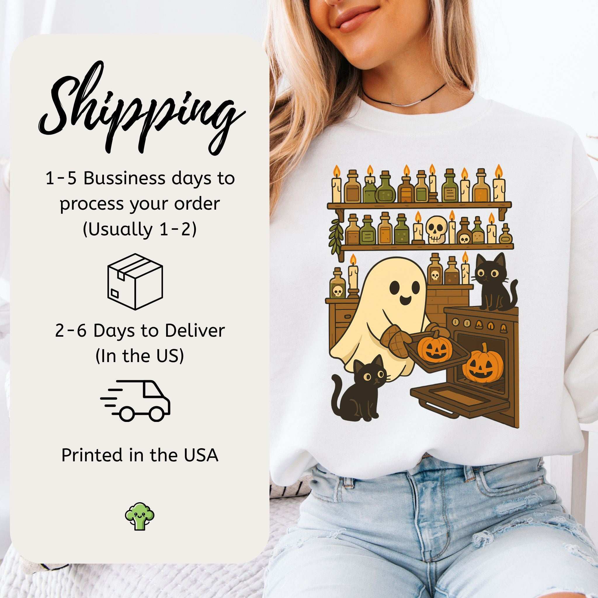 Ghostly Baking & Black Cats Sweatshirt – Cozy Halloween Kitchen Magic