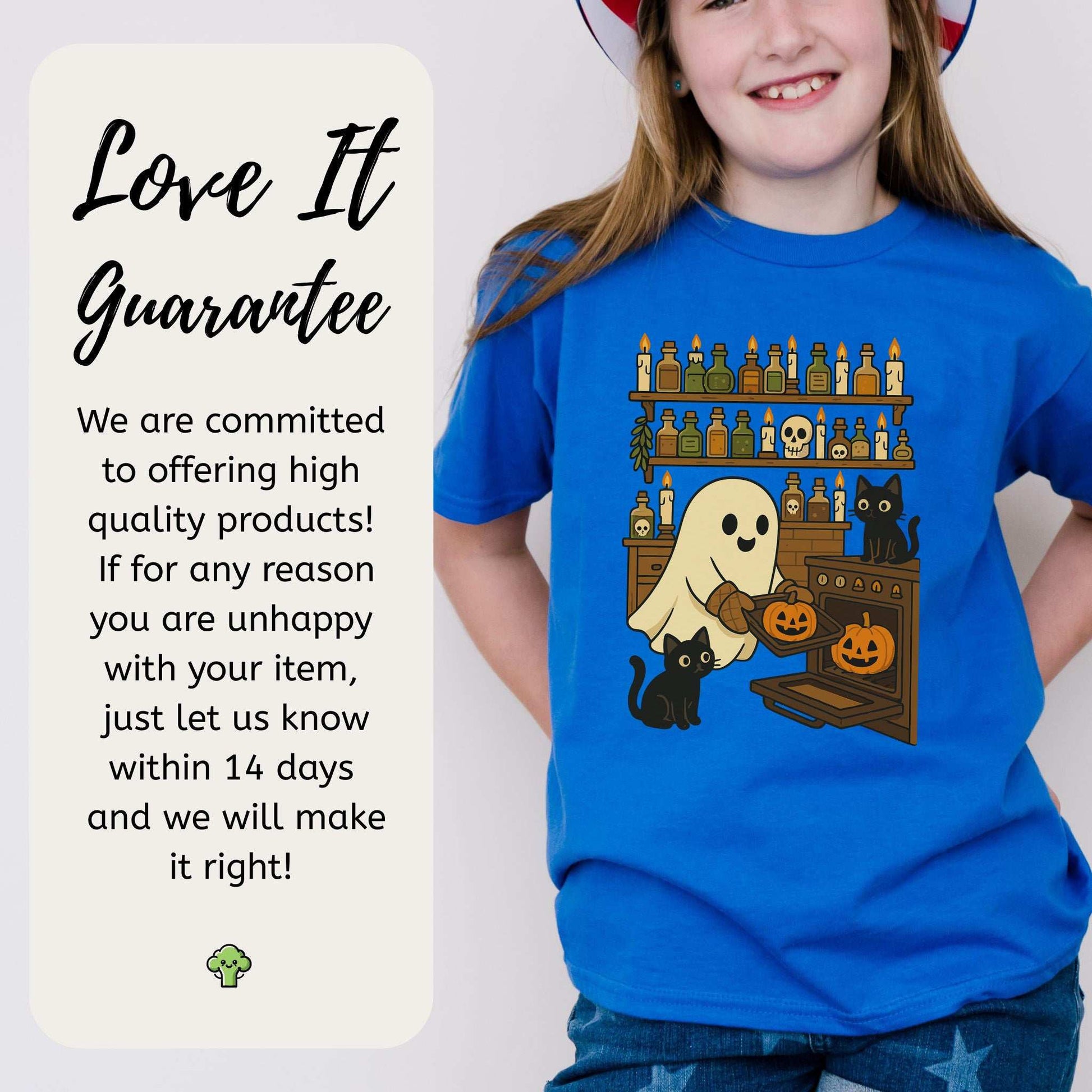 Ghostly Baking & Black Cats Youth Tee – Cozy Halloween Kitchen Chaos