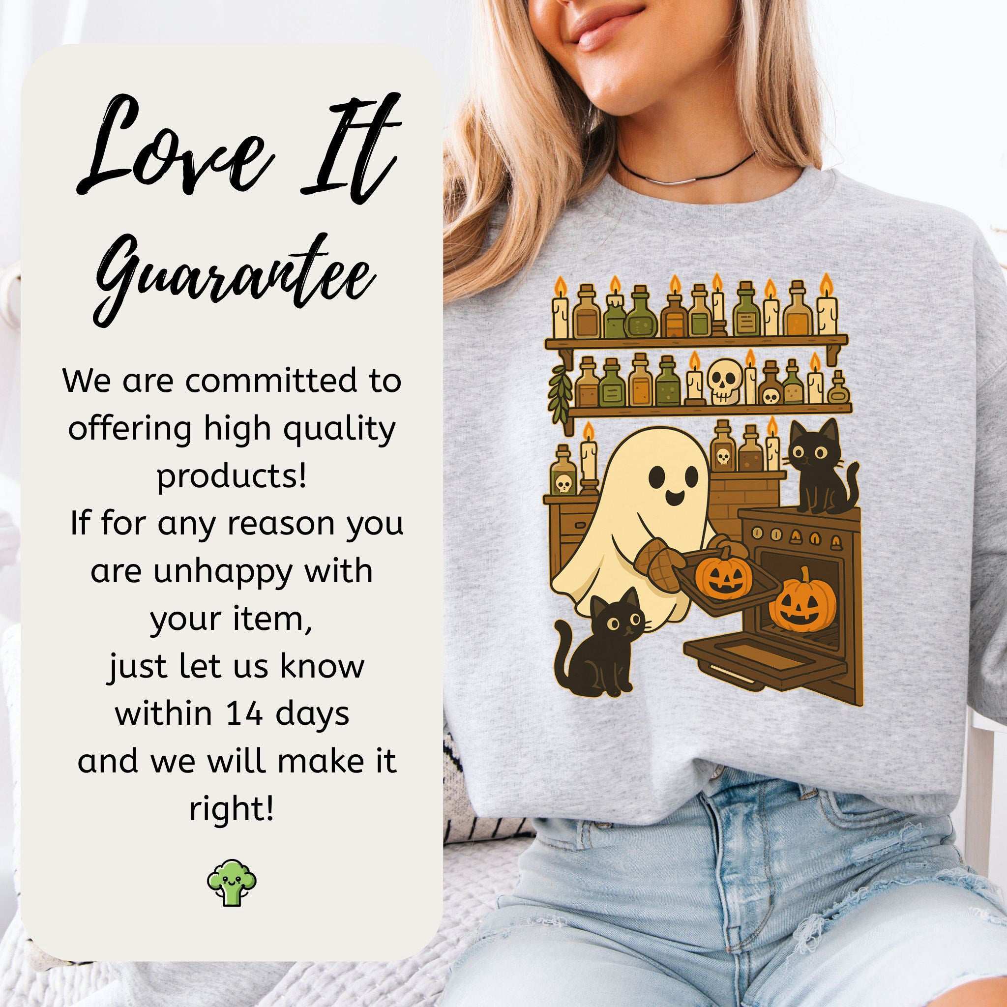 Ghostly Baking & Black Cats Sweatshirt – Cozy Halloween Kitchen Magic