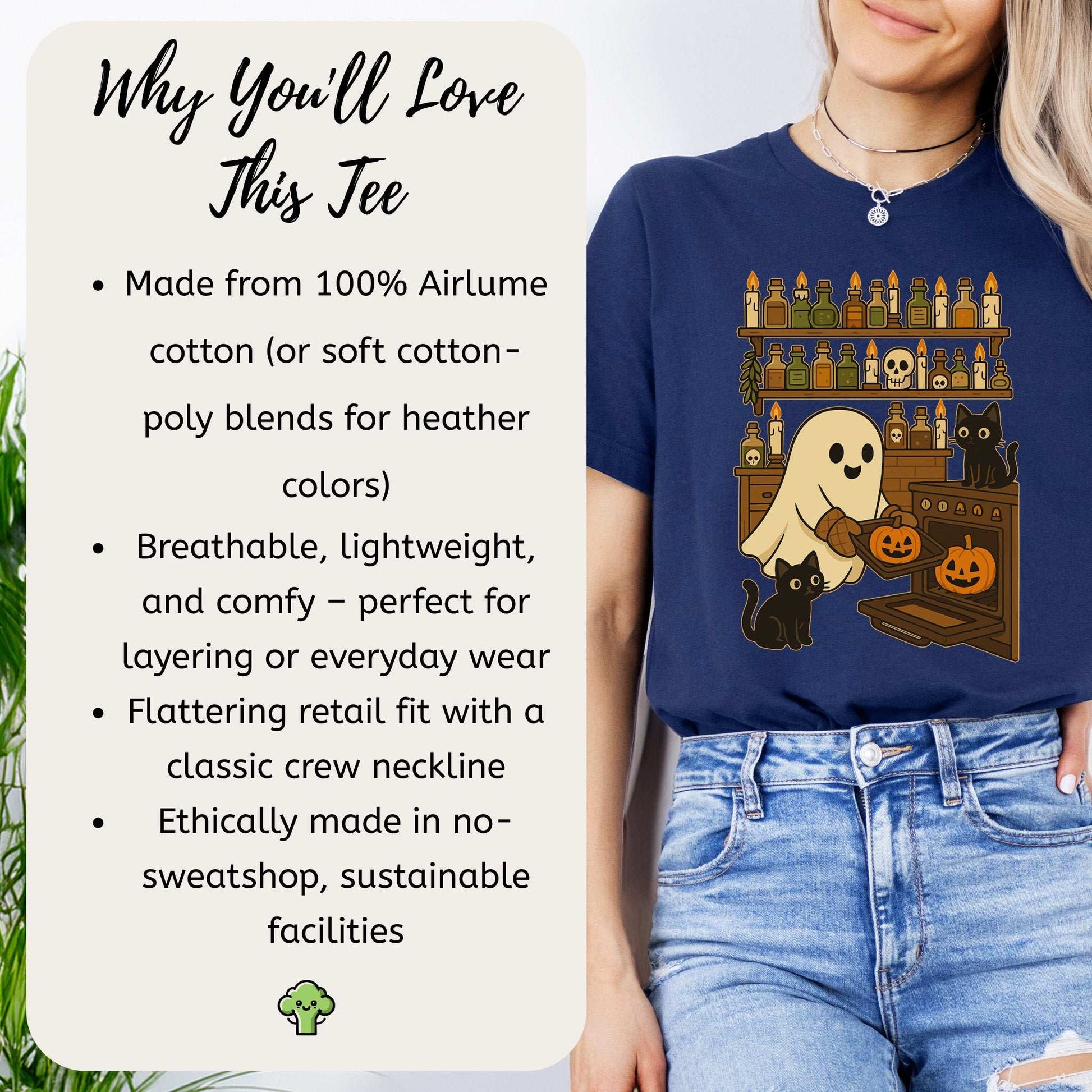 Ghostly Baking & Black Cats T-Shirt – Cozy Halloween Kitchen Vibes Tee