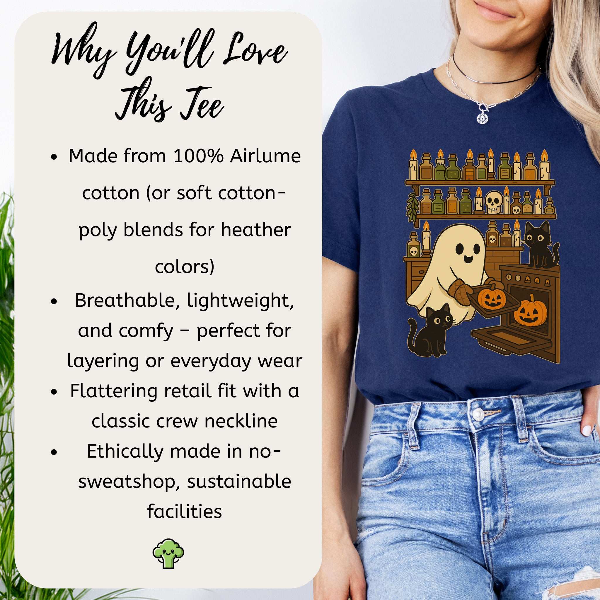 Ghostly Baking & Black Cats T-Shirt – Cozy Halloween Kitchen Vibes Tee