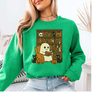 Ghost & Black Cats Reading Sweatshirt – Cozy Halloween Library Magic