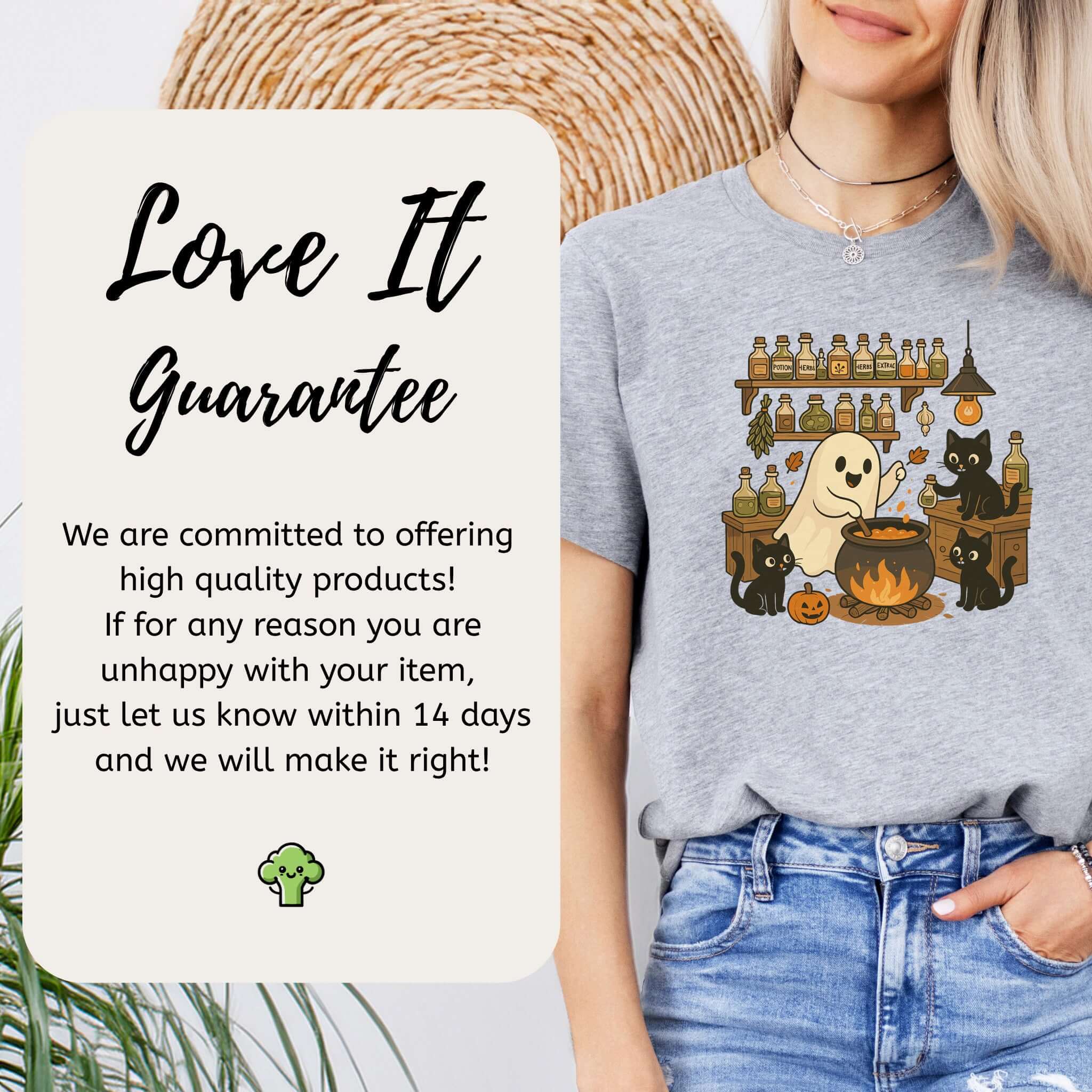 Ghost and Black Cats Halloween T-Shirt – Cute Cat Lover Spooky Season Gift