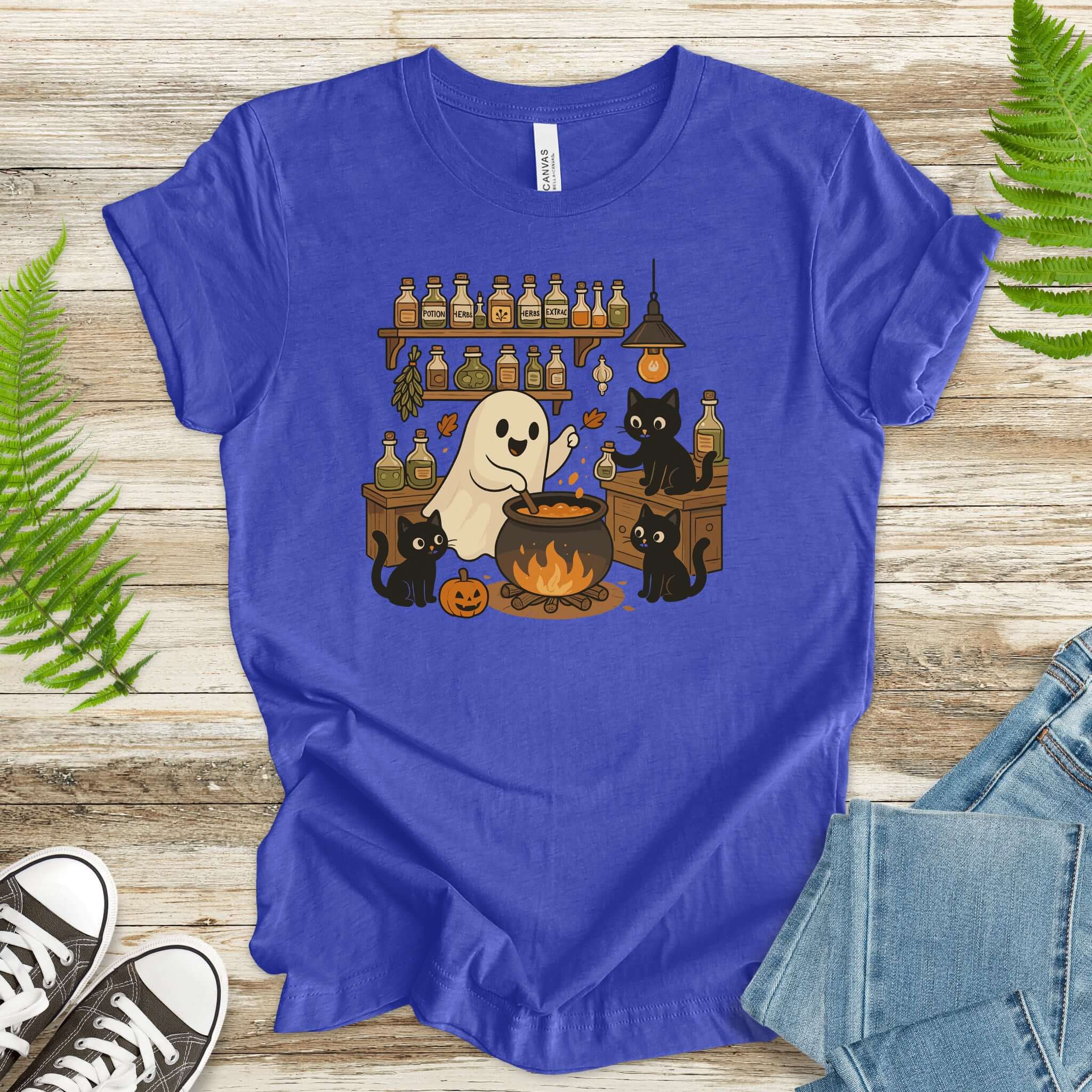 Ghost and Black Cats Halloween T-Shirt – Cute Cat Lover Spooky Season Gift