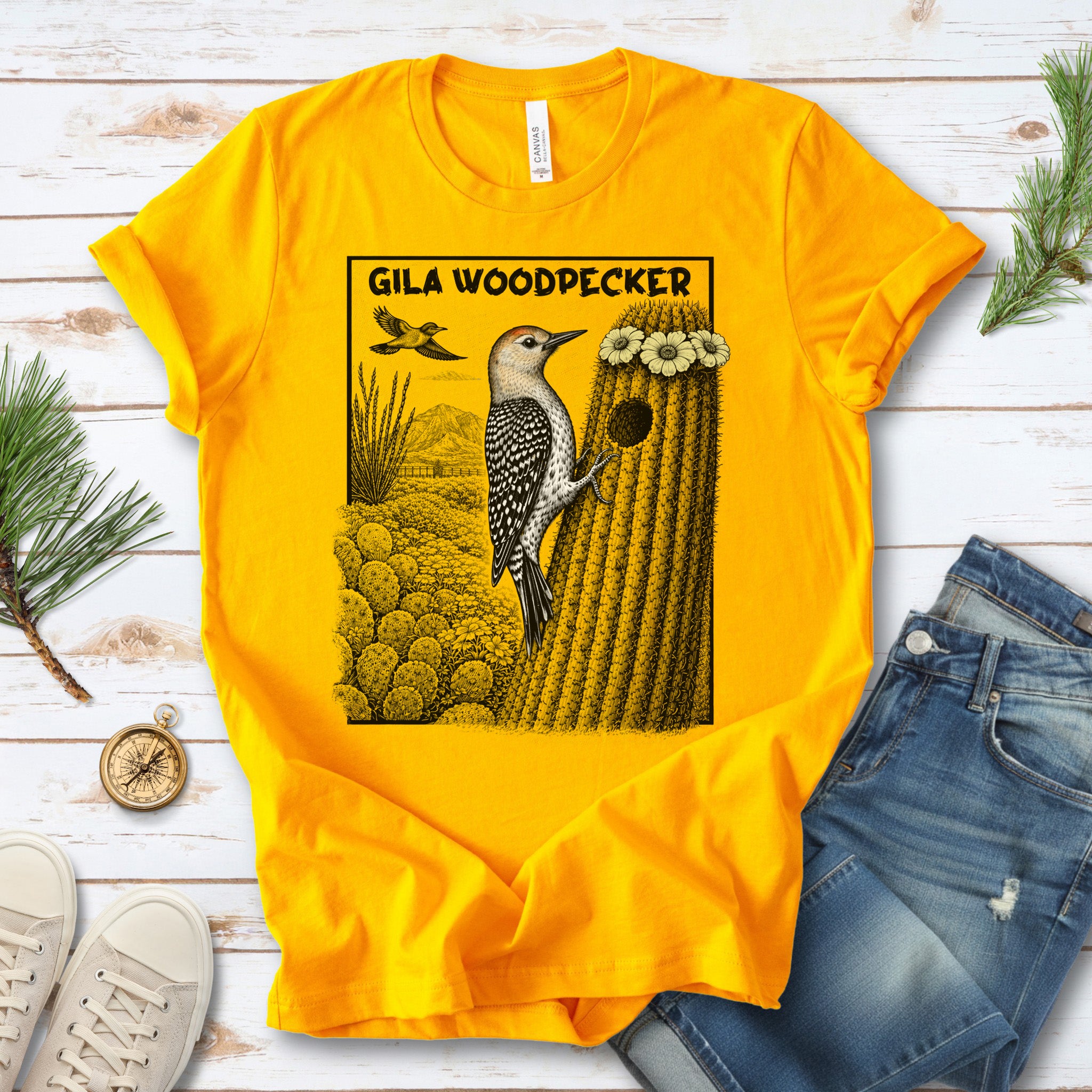 Gila Woodpecker T-Shirt – Desert Bloom Birding Adventure Tee