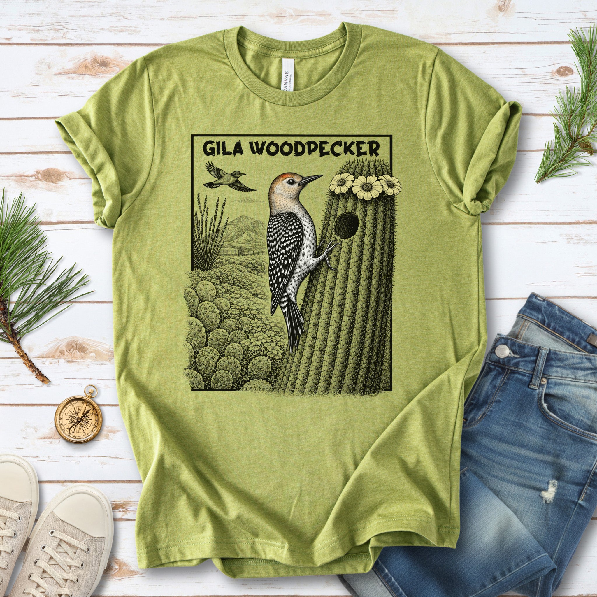 Gila Woodpecker T-Shirt – Desert Bloom Birding Adventure Tee