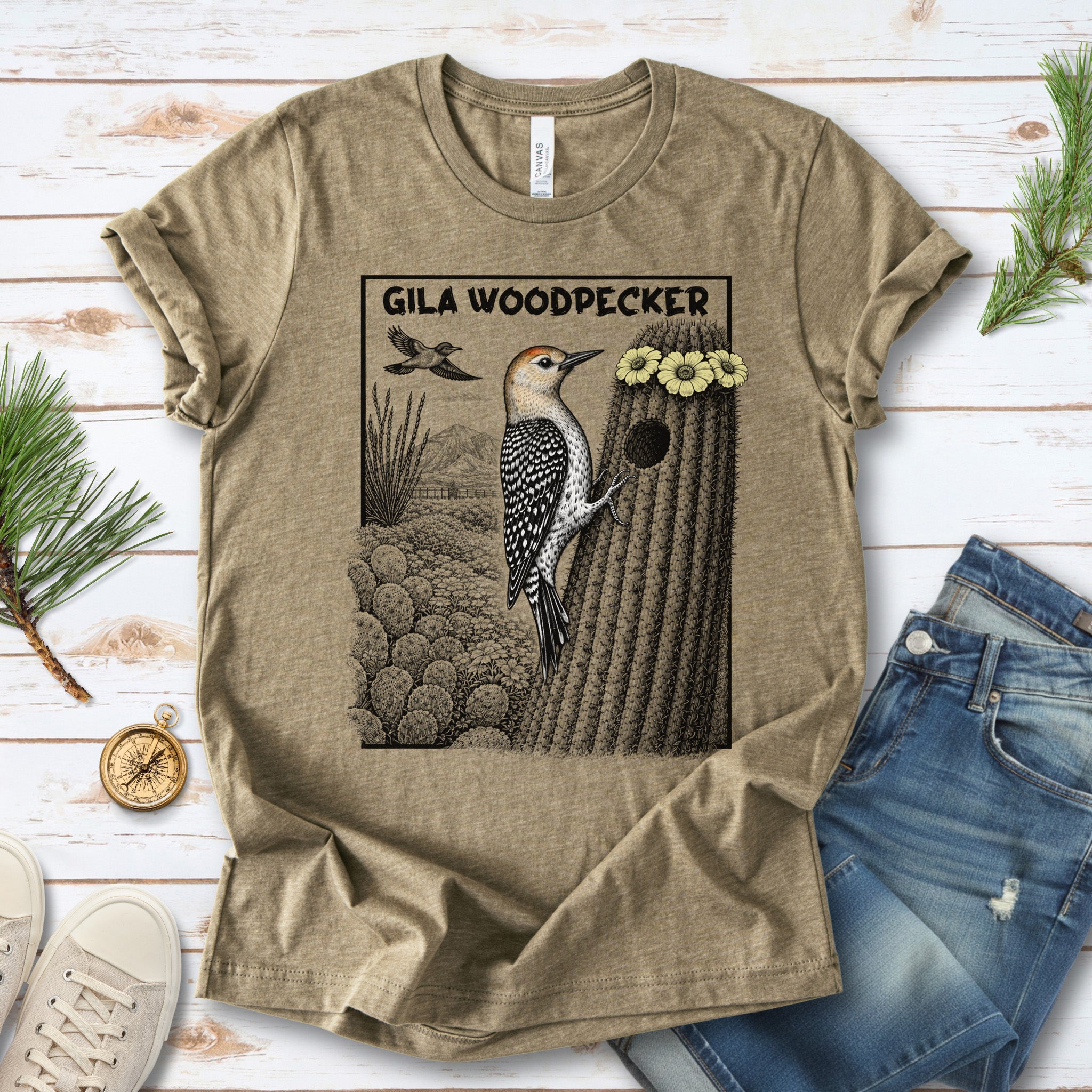 Gila Woodpecker T-Shirt – Desert Bloom Birding Adventure Tee